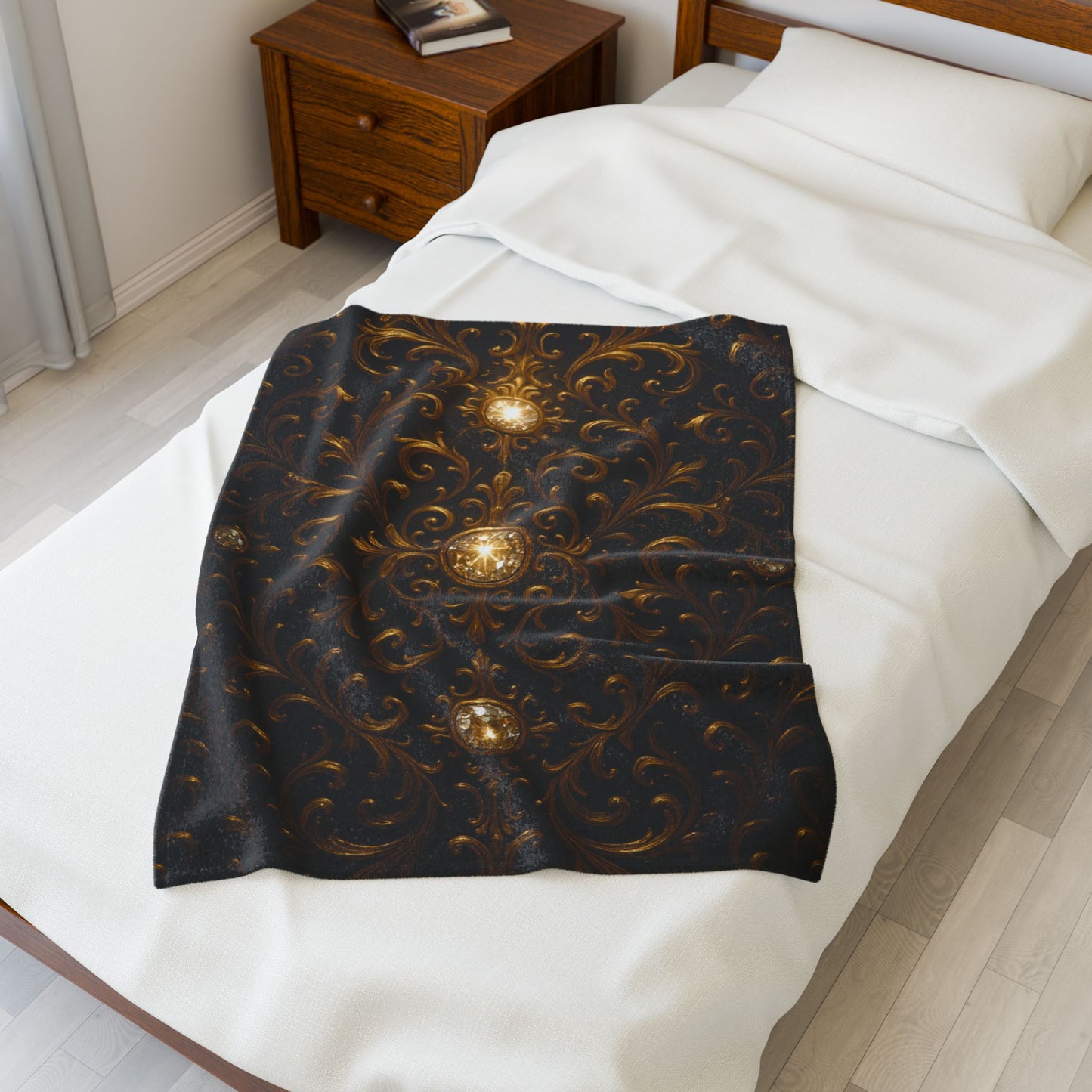 Luxury Black Gold Blanket Baroque Style Throw Gothic Glam Bedding Decor Elegant Soft Plush Blanket Celestial Star Blanket Gift