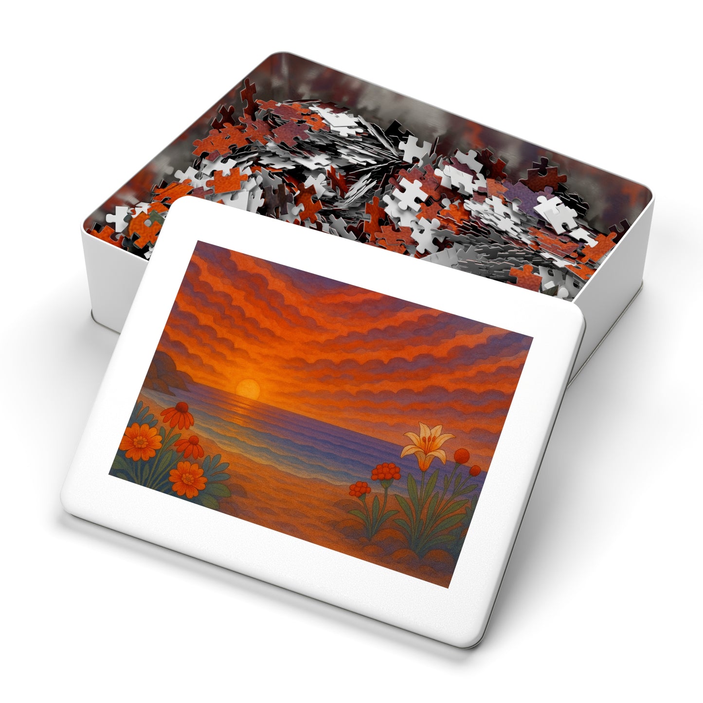 Jigsaw Puzzle: Floral Ocean Sunset Nautical Puzzle Seaside Game Family Fun Night