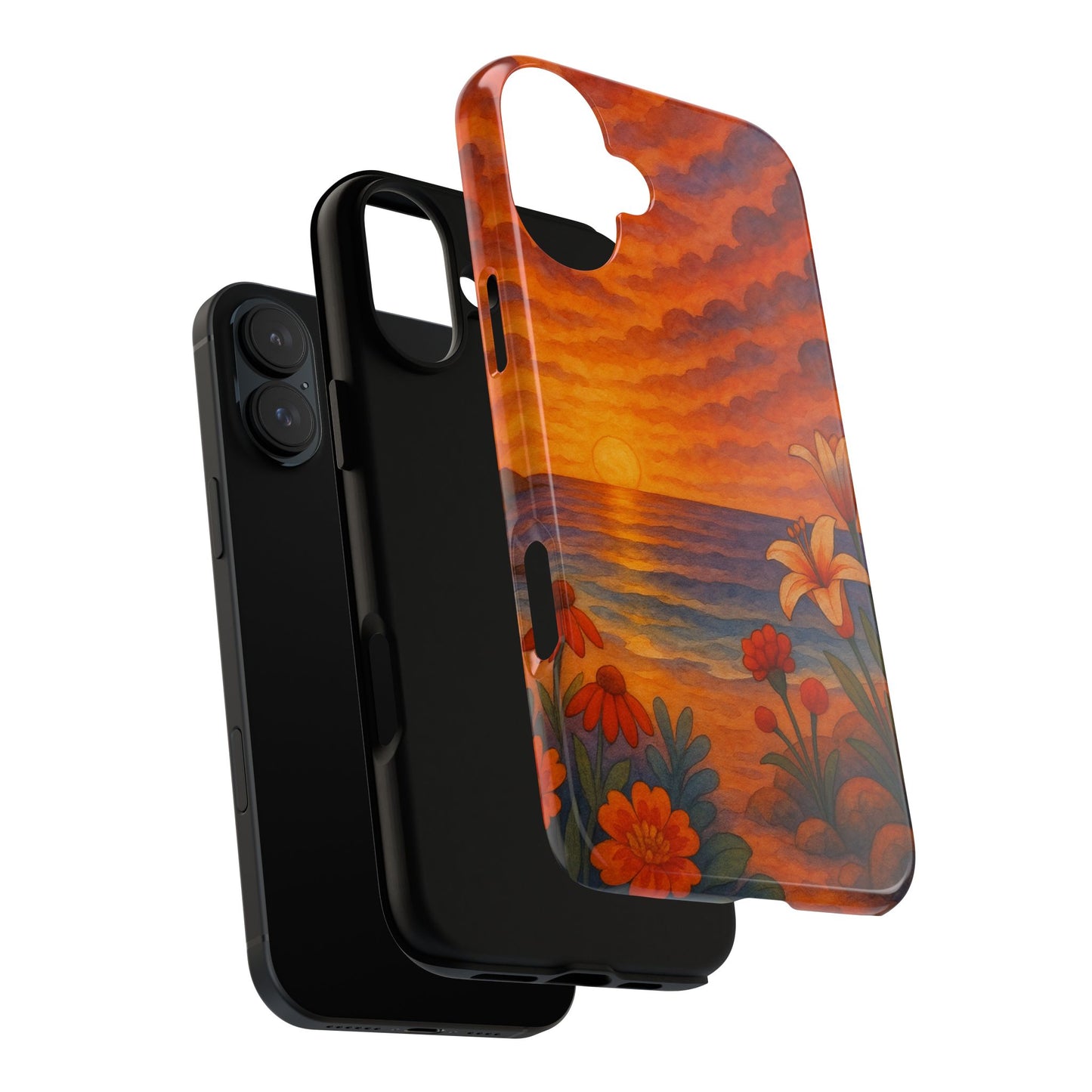 iPhone Case - Floral Ocean Sunset Watercolor Tough Case Nautical Phone Case Beach iPhone Case Ocean Sunset Theme