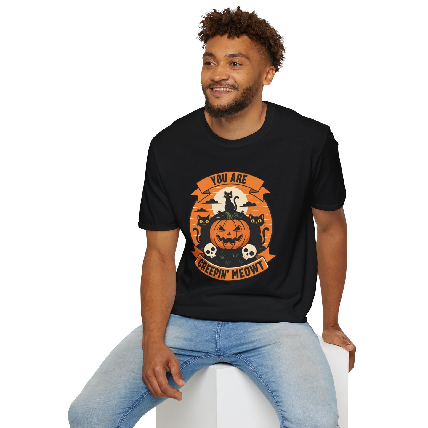 You Are Creepin' Meowt Halloween Cat T-Shirt | Funny Spooky Cat Tee | Black Cat Pumpkin Shirt | Cute Halloween Gift for Cat Lovers