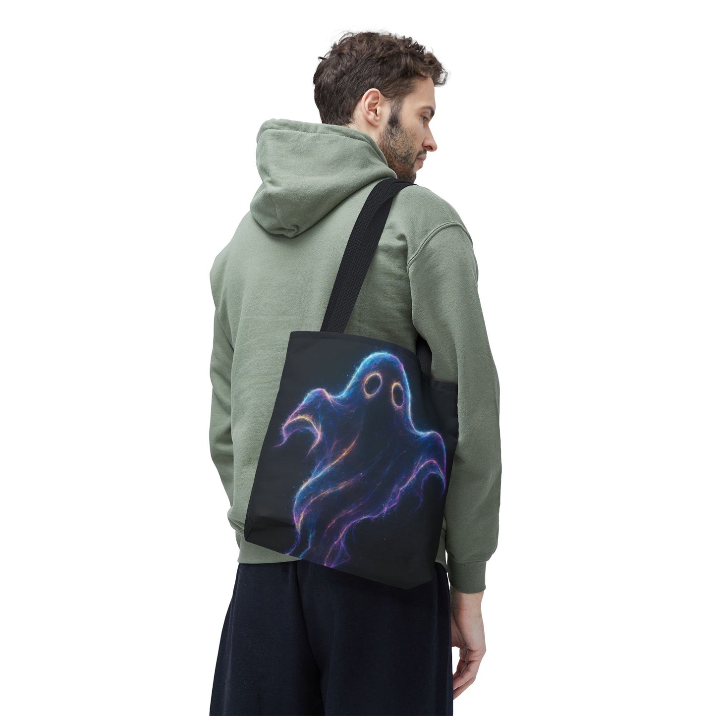 Neon Ghost Tote Bag, Spooky Halloween Canvas Tote, Glowing Cosmic Ghost Design Bag, Reusable Trick Or Treat Tote, Gothic Gift Accessory
