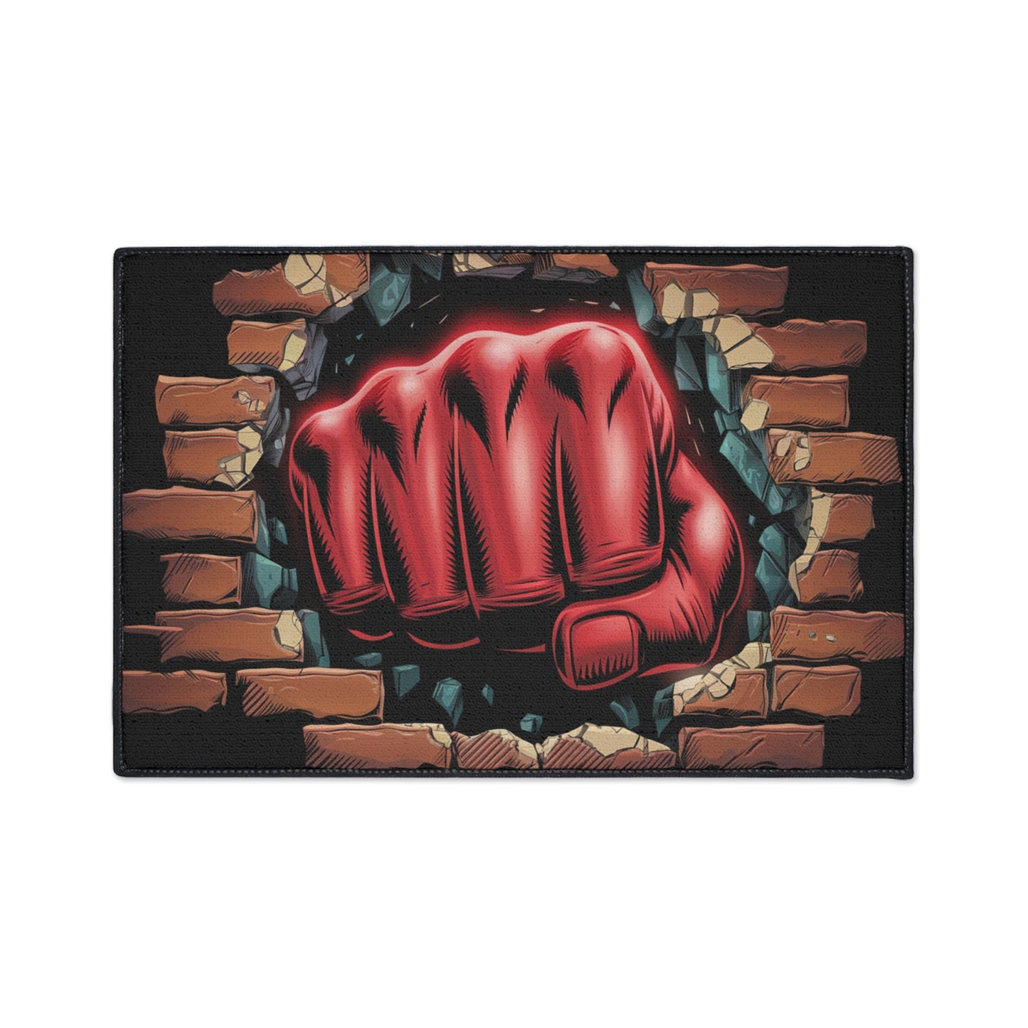 Floor Mat - Fun Red Fist Smashing Through Wall Design