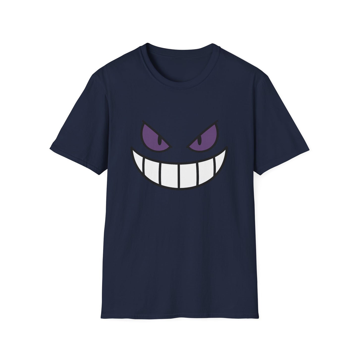 Mischievous Shadow Face Tee - Purple Eyes and Big Grin Graphic Shirt | Spooky Cute Gift, Retro Gaming Vibe, Funny Halloween Unisex Top