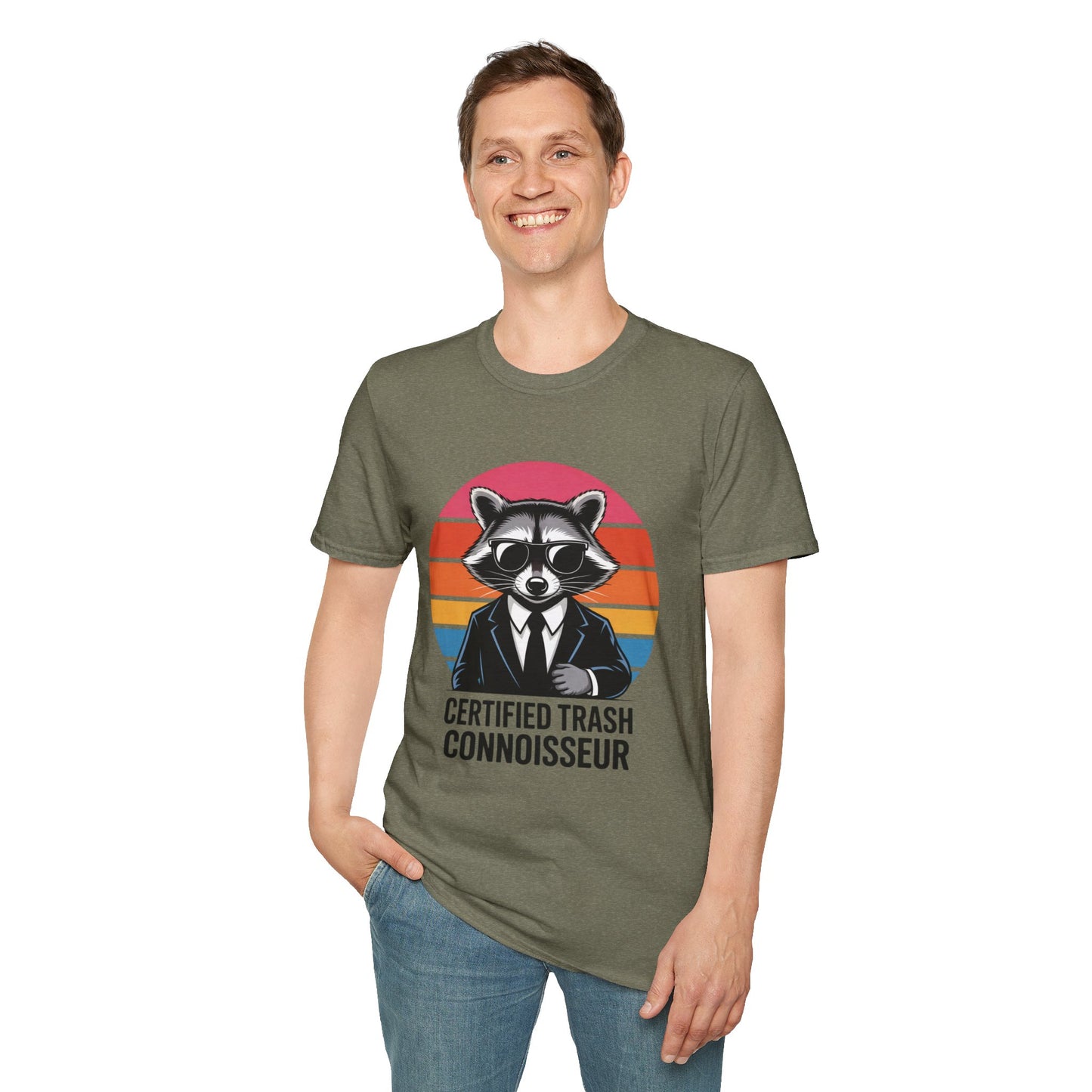 Certified Trash Connoisseur Raccoon Shirt - Funny Trash Panda Graphic Tee - Retro Sunset Vintage Vibe - Unique Gift for Raccoon Lover