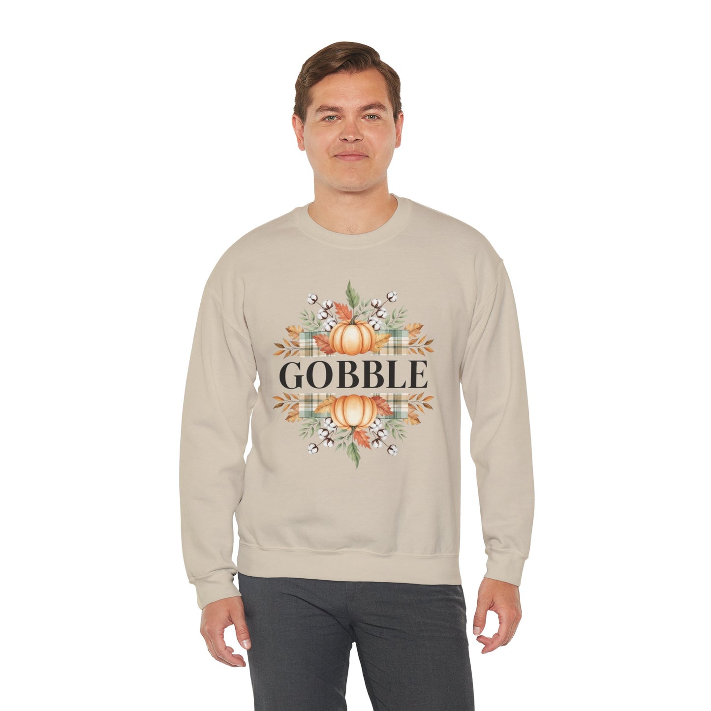 Gobble Turkey Sweatshirt, Thanksgiving Gobble Crewneck, Autumn Pumpkin Leaves Pullover, Fall Graphic Sweatshirt, Cozy Turkey Shirt