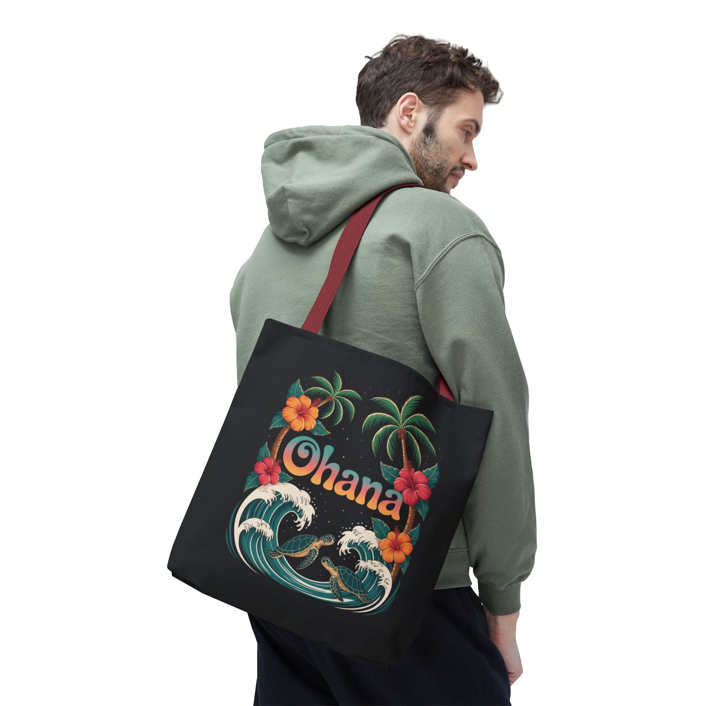 Ohana Tote Bag – Hawaiian Beach Tote with Sea Turtles & Palm Trees – Floral Tropical Reusable Bag, Summer Gift, Aesthetic Travel Purse
