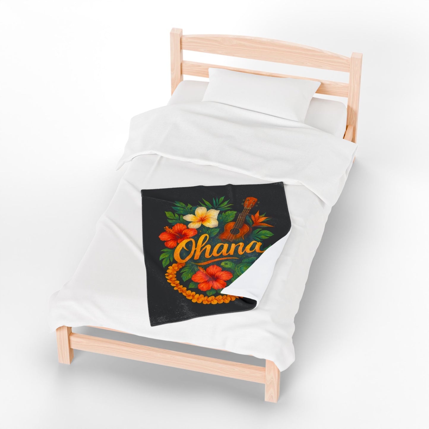 Ohana Hawaiian Blanket - Tropical Floral Turtle Ukulele Throw - Polynesian Island Bedding - Hawaii Gift - Cozy Beach Vibes Decor