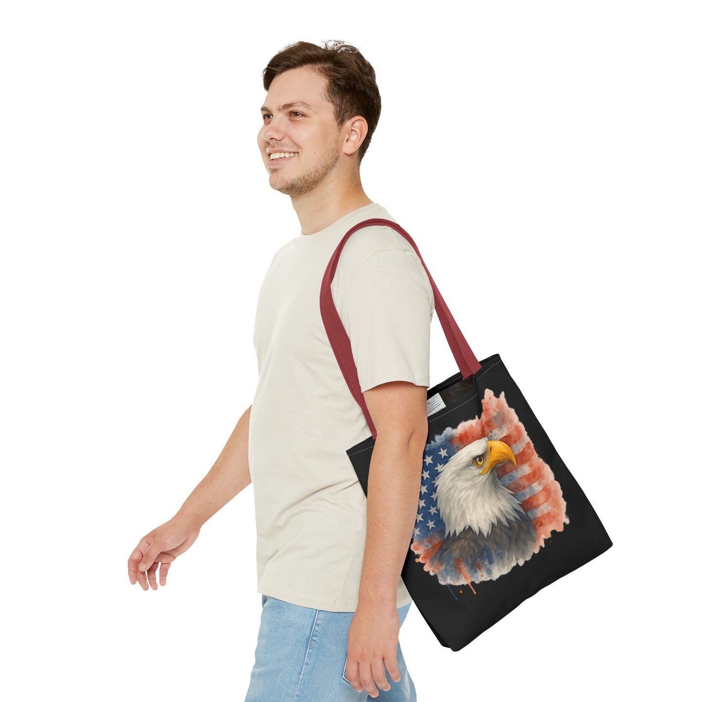 Patriotic Tote Bag with American Flag and Bald Eagle Watercolor Print 4th of July Bag Memorial Day Tote Veteran's Day Tote Bag