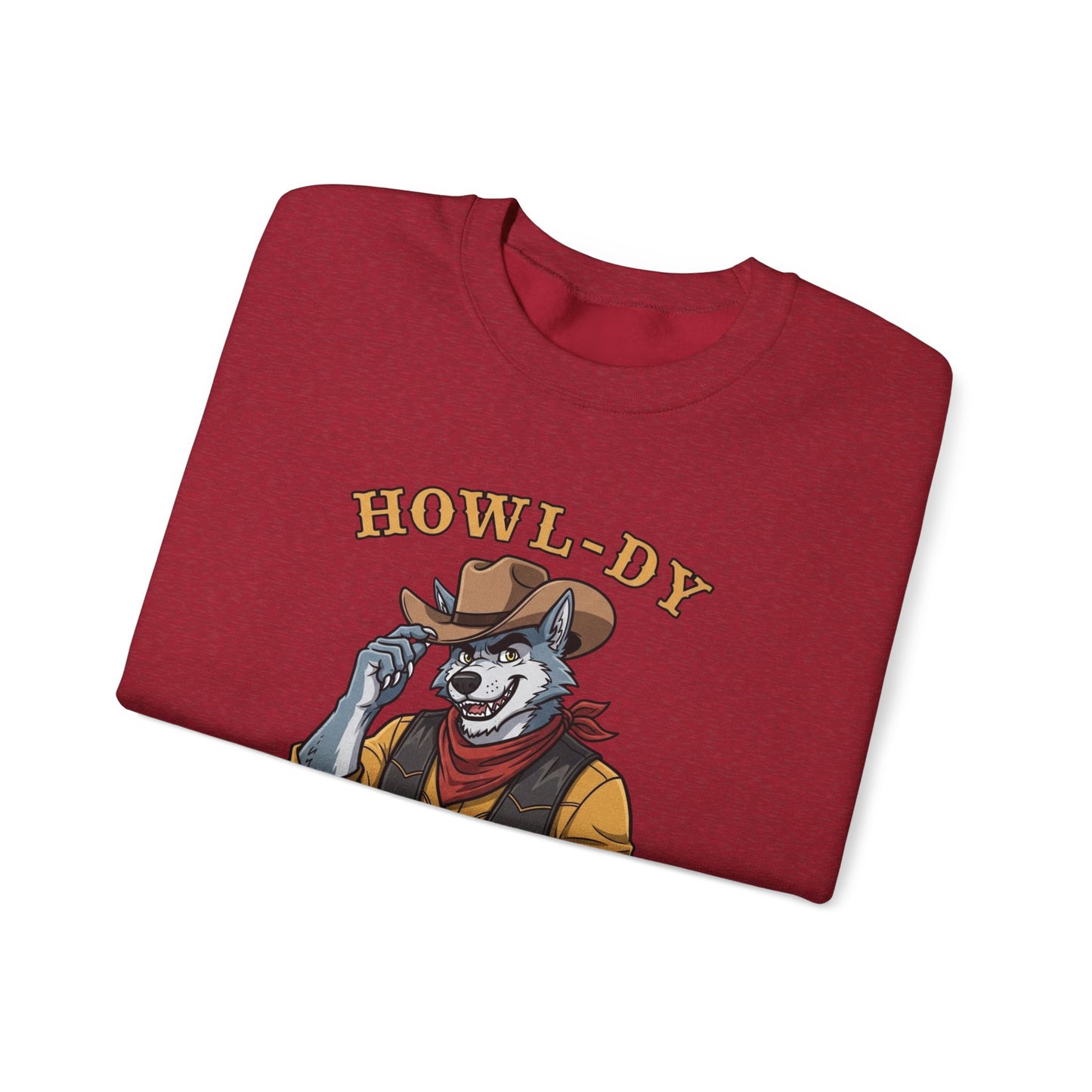 Howl-dy Partner Wolf Sweatshirt, Cowboy Werewolf Halloween Crewneck, Western Spooky Graphic Pullover for Animal Lover Gift Sweatshirt