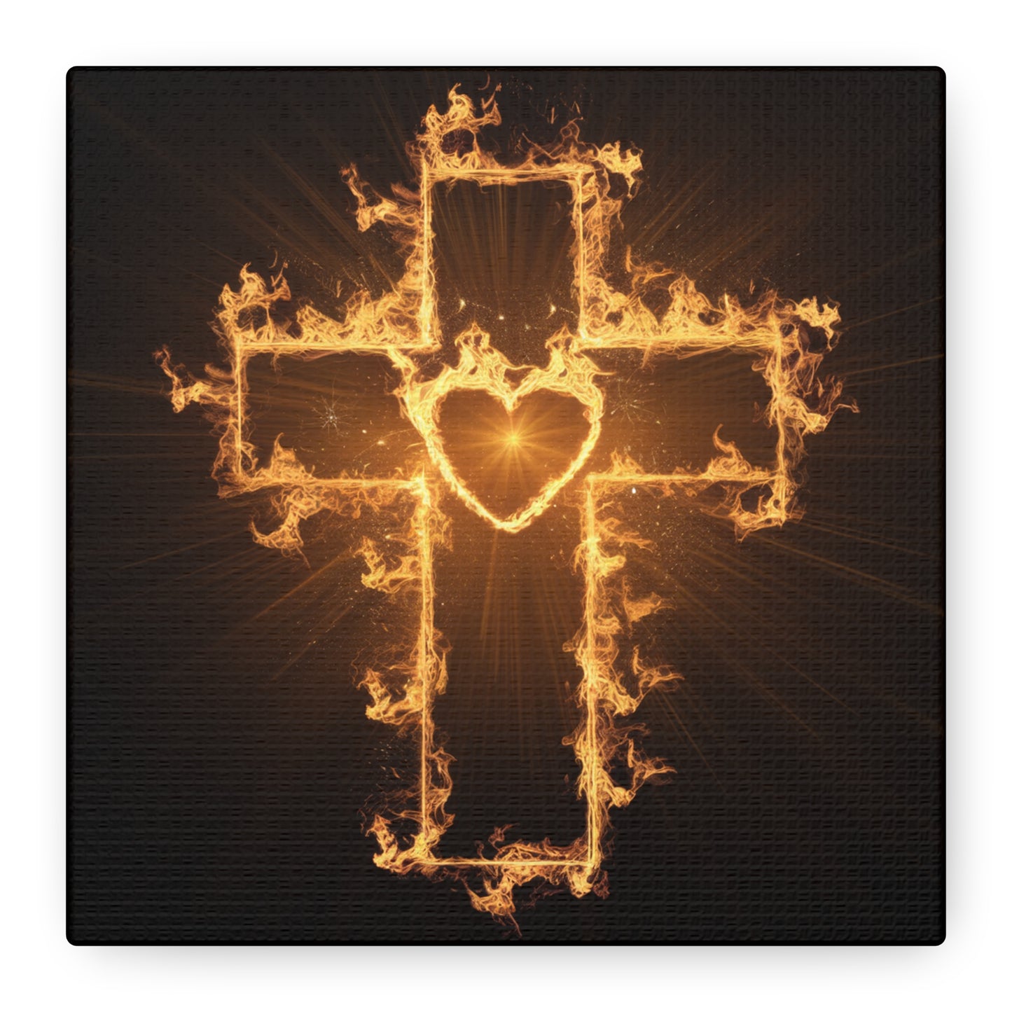 Flaming Heart and Cross Christian Wall Art Canvas