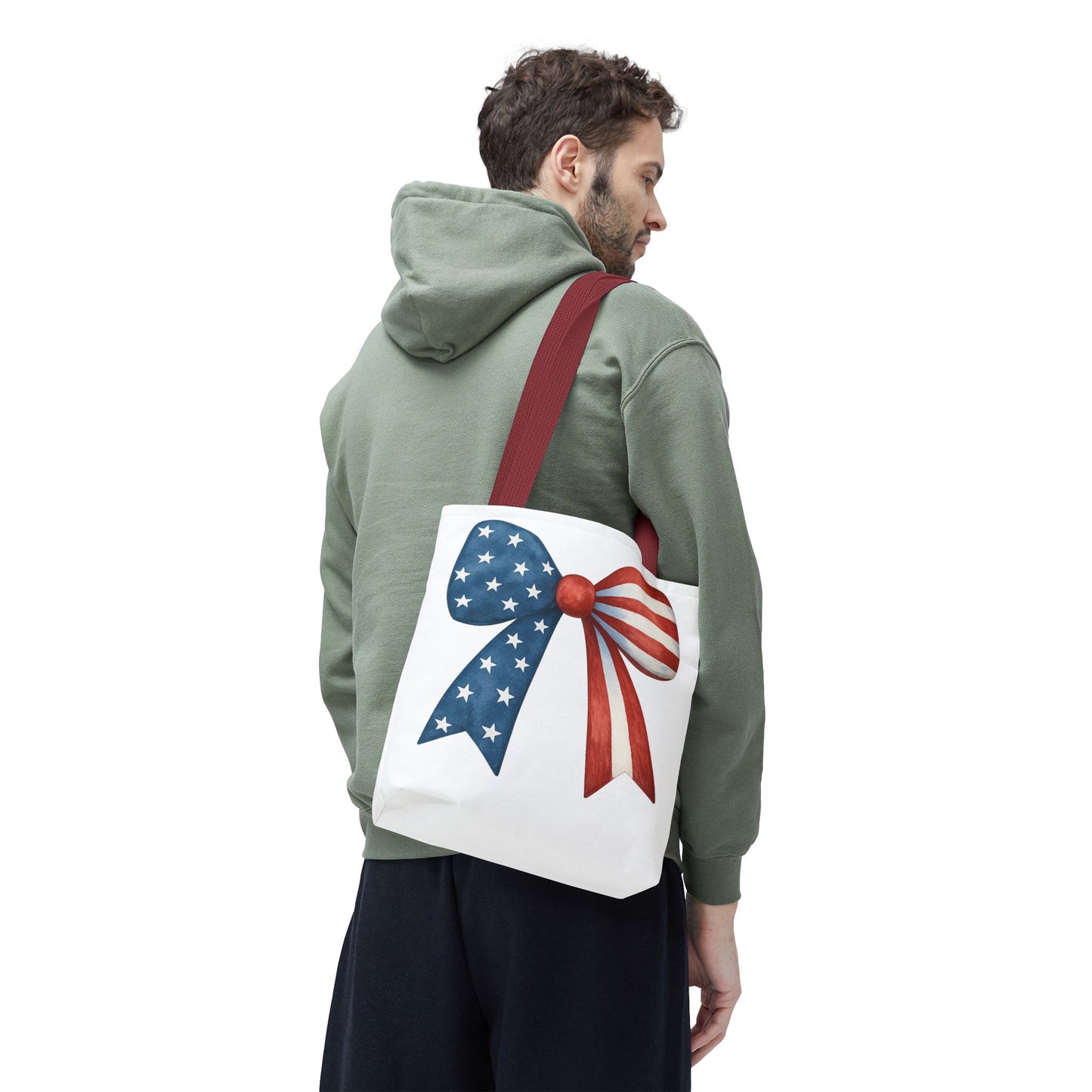 Patriotic Bow Tote Bag | 4th of July Reusable Bag | American Flag Tote | USA Stars Stripes Bag | Independence Day Gift | USA Market Bag