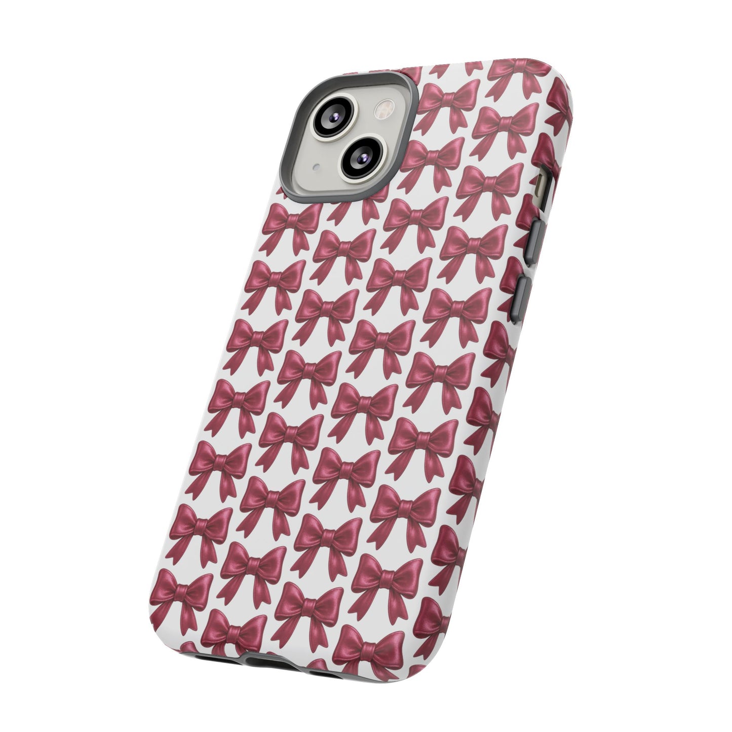 Coquette Bow iPhone Case - Burgundy Ribbon Pattern Phone Cover, Girly Aesthetic Accessory, Cute Gift for Her