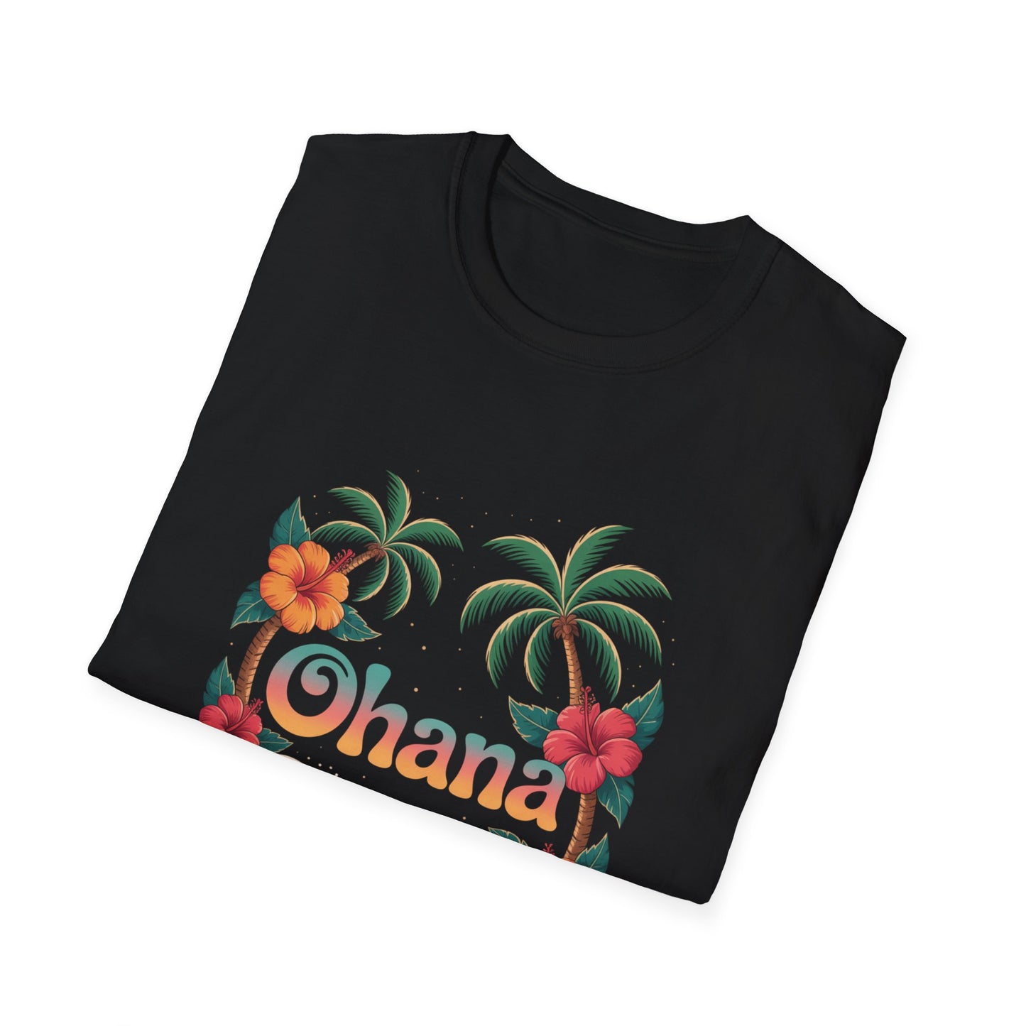 Ohana Shirt - Retro Hawaiian Sea Turtle & Palm Tree Graphic Tee - Tropical Beach Family Gift, Summer Vacation Aesthetic T-Shirt