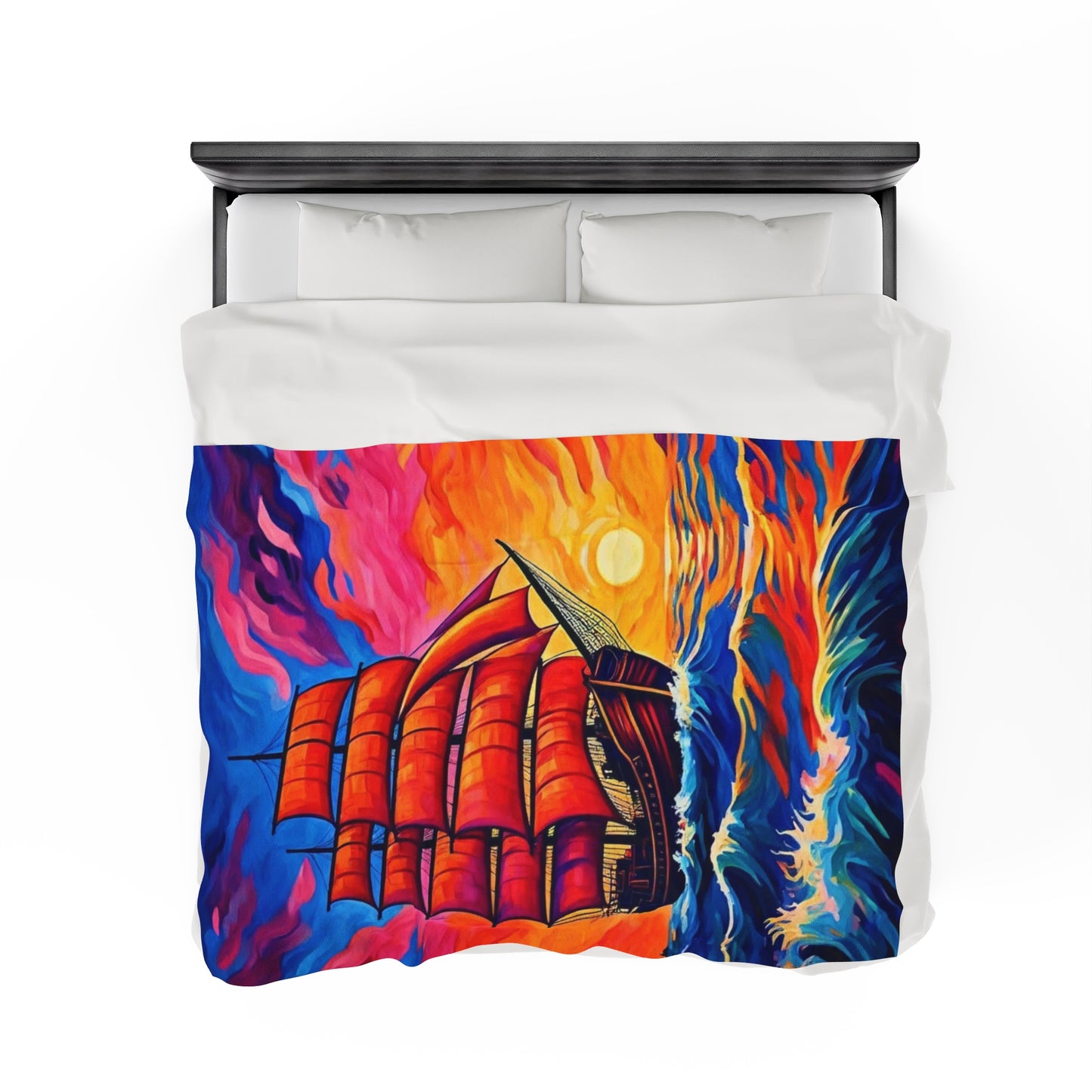 Plush Blanket - Sunset Ship Painting Design