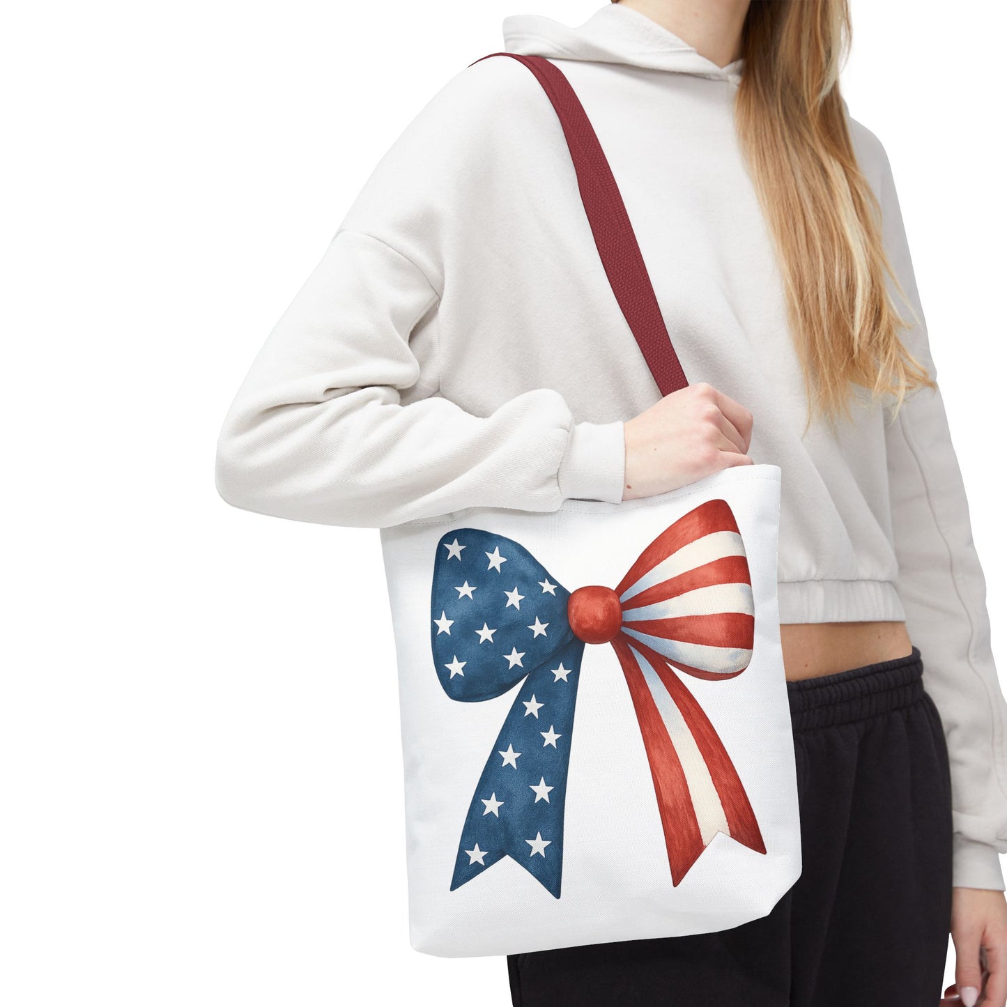 Patriotic Bow Tote Bag | 4th of July Reusable Bag | American Flag Tote | USA Stars Stripes Bag | Independence Day Gift | USA Market Bag