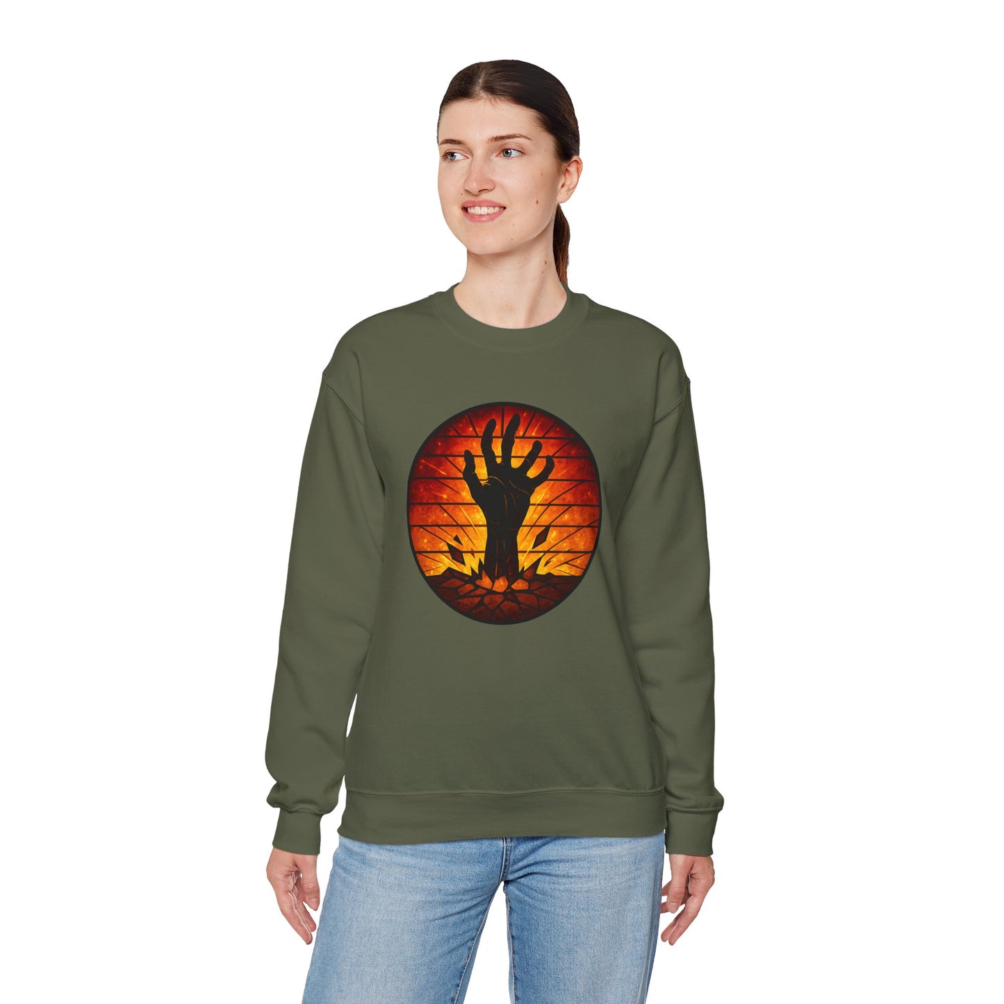 Zombie Hand Sweatshirt, Creepy Rising Hand Crewneck, Halloween Graveyard Sweatshirt, Spooky Hand Emerging, Gothic Horror Sweater