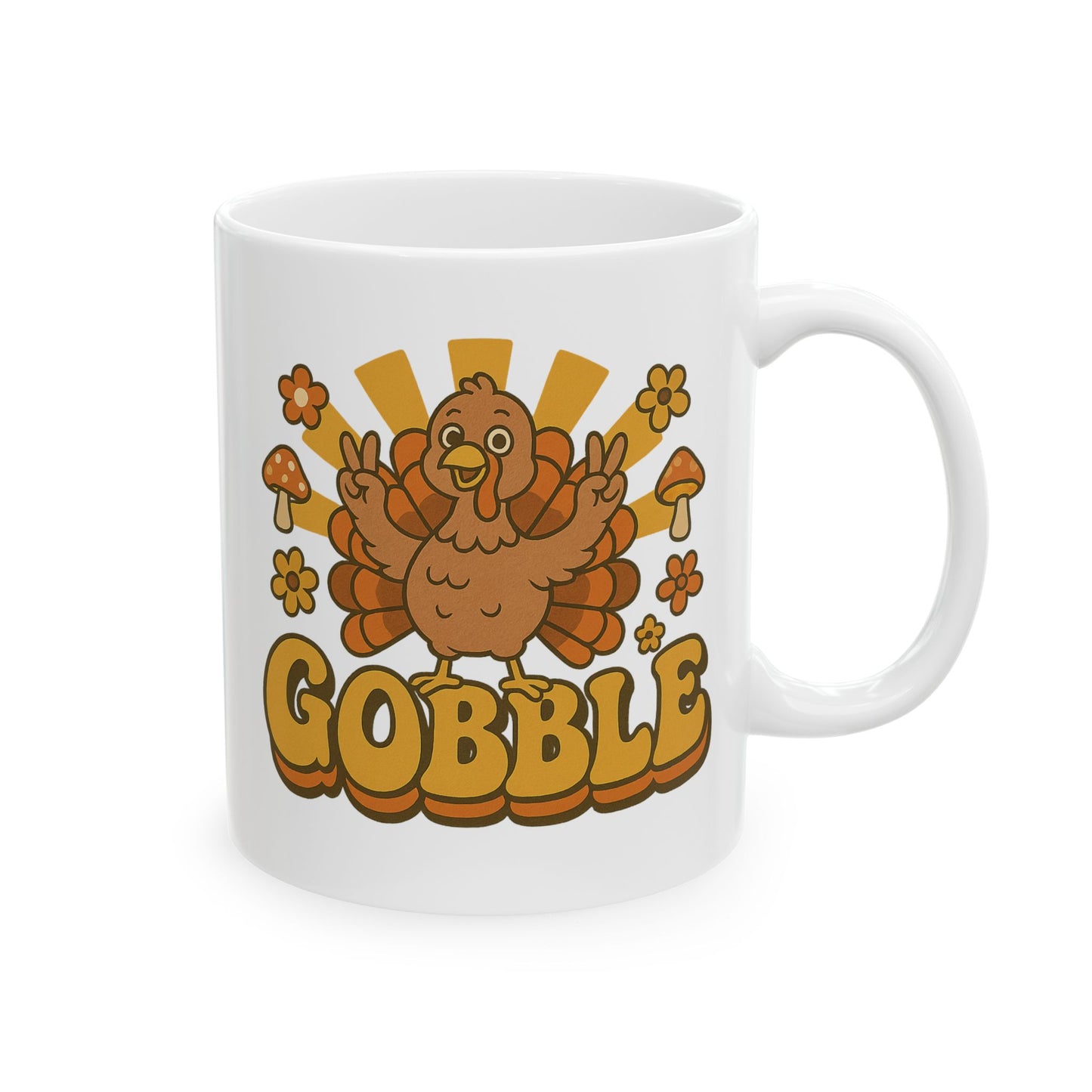 Retro Gobble Thanksgiving Mug, Cute Turkey Coffee Cup With 70s Fall Design, Funny Autumn Ceramic Mug For Holiday Decor And Festive Gifts