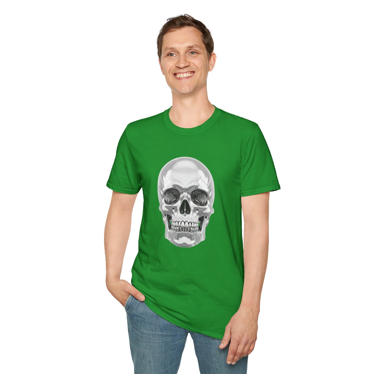 Chrome Skull Graphic Tee - Edgy Metallic Skull Shirt - Retro Rock Vibe, Dark Aesthetic, Unisex Cool Gift - Trendy Fashion Statement Top