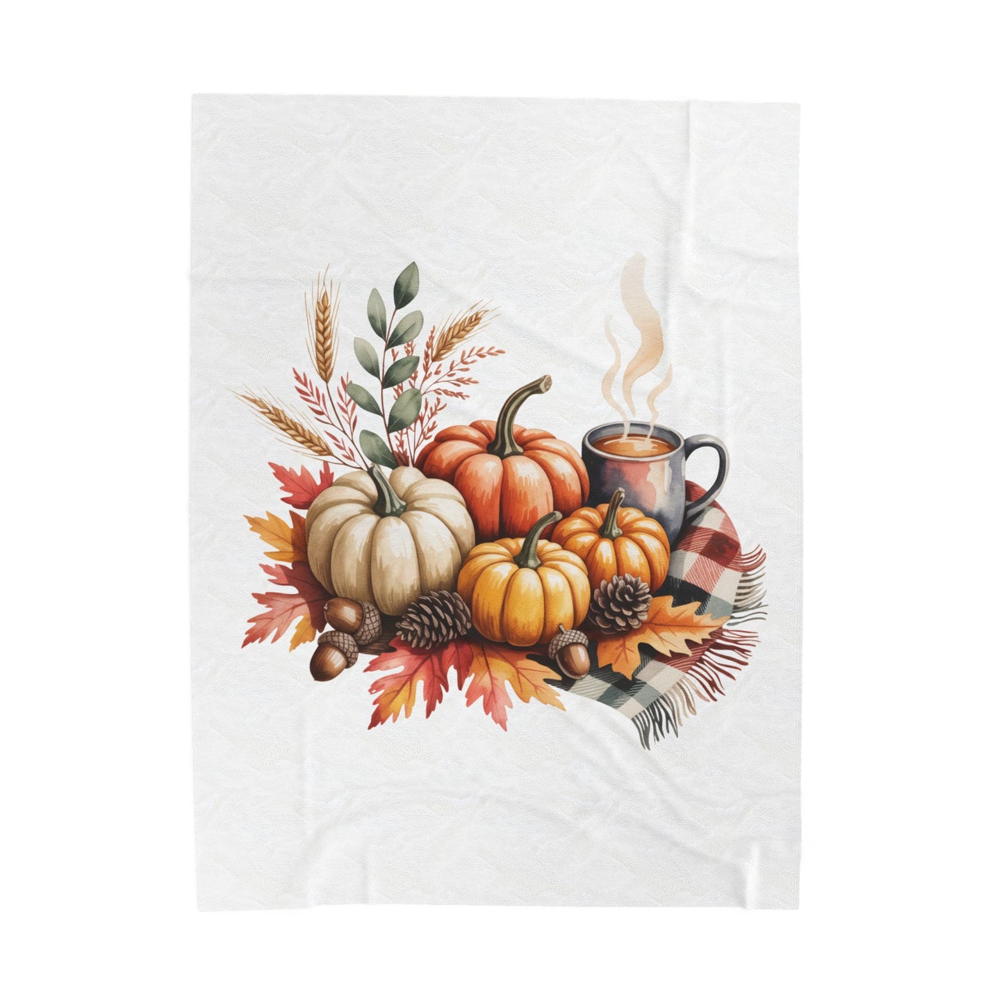 Pumpkin Plaid Fall Blanket, Cozy Autumn Throw Blanket With Pumpkins And Coffee Mug, Thanksgiving Decor, Soft Fleece Blanket Gift For Home