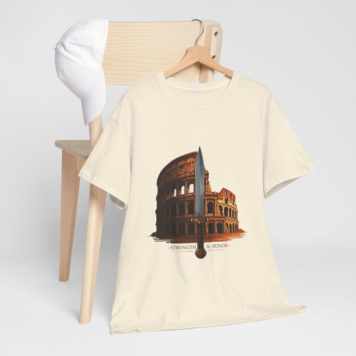 Strength & Honor Gladiator Shirt – Roman Colosseum Sword Graphic Tee – Ancient Rome History T-Shirt for Gladiator & Travel Fans