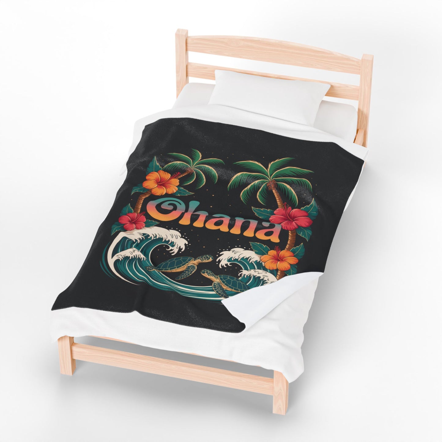 Ohana Hawaiian Turtle Blanket - Tropical Beach Throw with Palm Trees & Hibiscus - Cozy Coastal Decor Gift - Soft Summer Bed Blanket