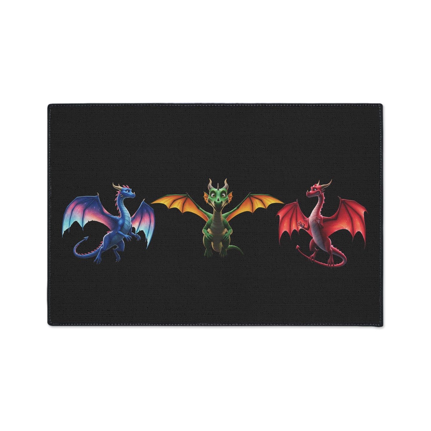 Fantasy Dragon Floor Mat - Non‑Slip Game Room Rug with Blue, Green and Red Dragons, Kids Room Decor, Durable Entrance Welcome Mat