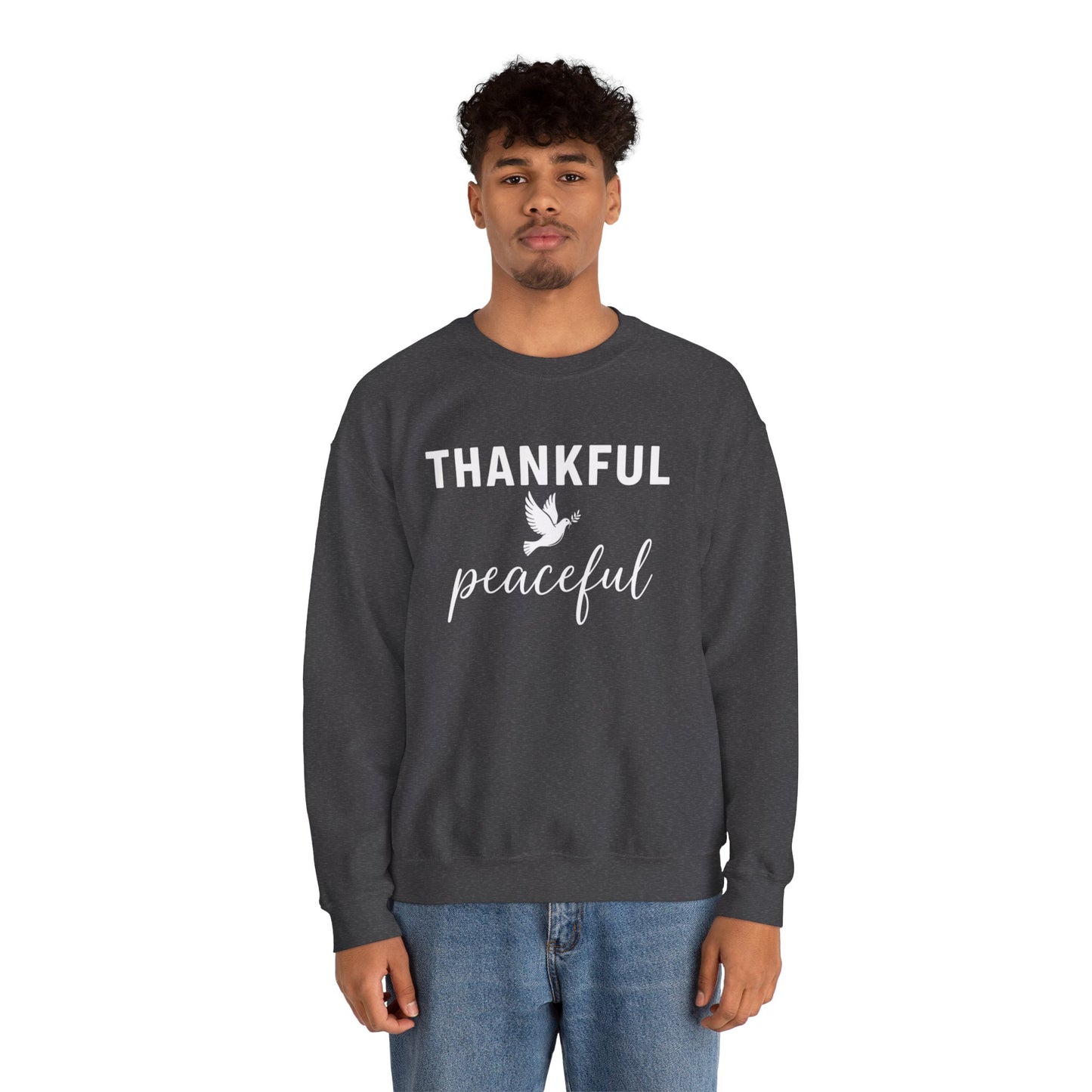 Thankful Peaceful Sweatshirt, Inspirational Quote Crewneck, Positive Message Sweater, Gratitude Gift, Cozy Faith Based Pullover