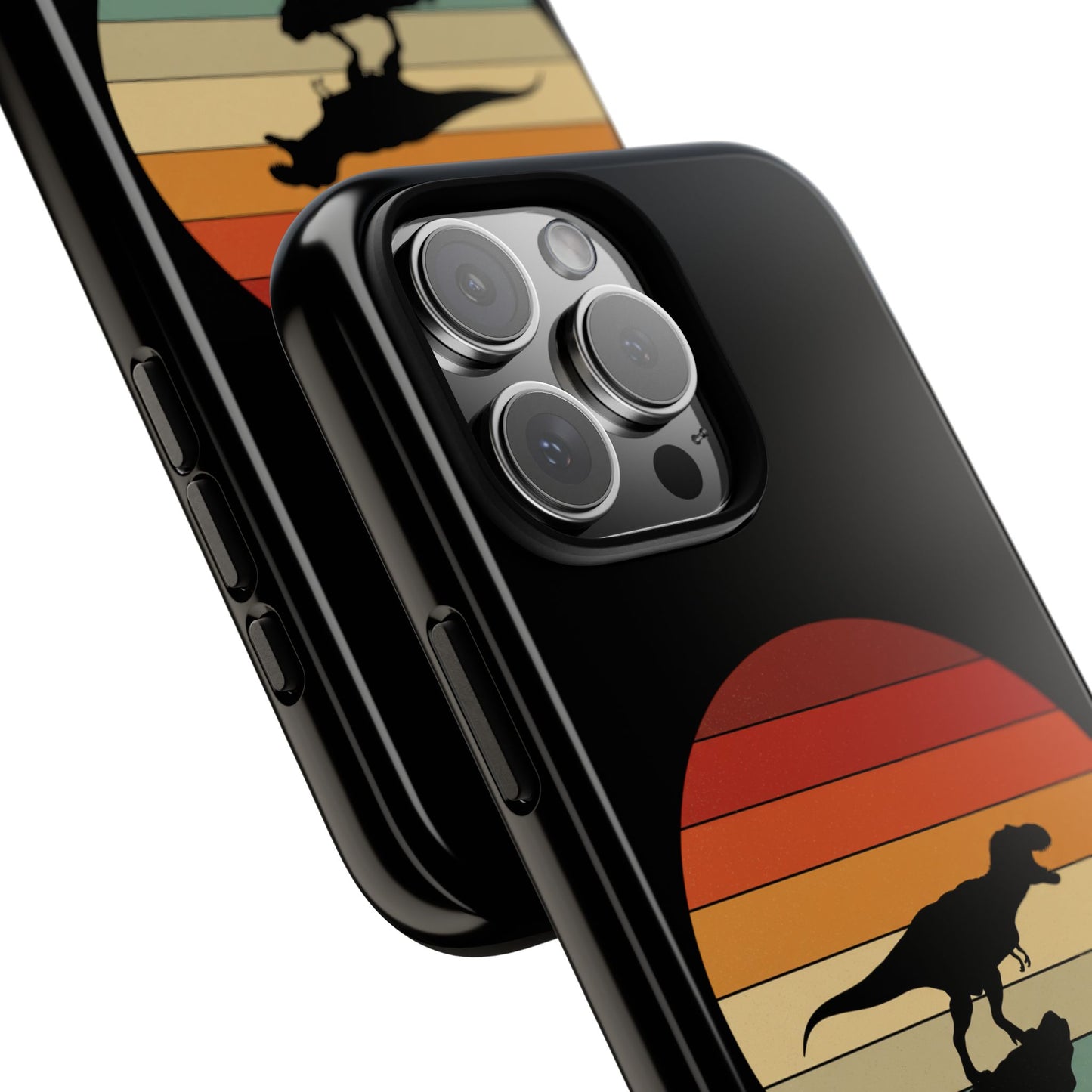 Retro Sunset Dinosaur iPhone Case | T‑Rex Silhouette Vintage Phone Cover for iPhone 14/15/16 Pro | Aesthetic Dinosaur Gift