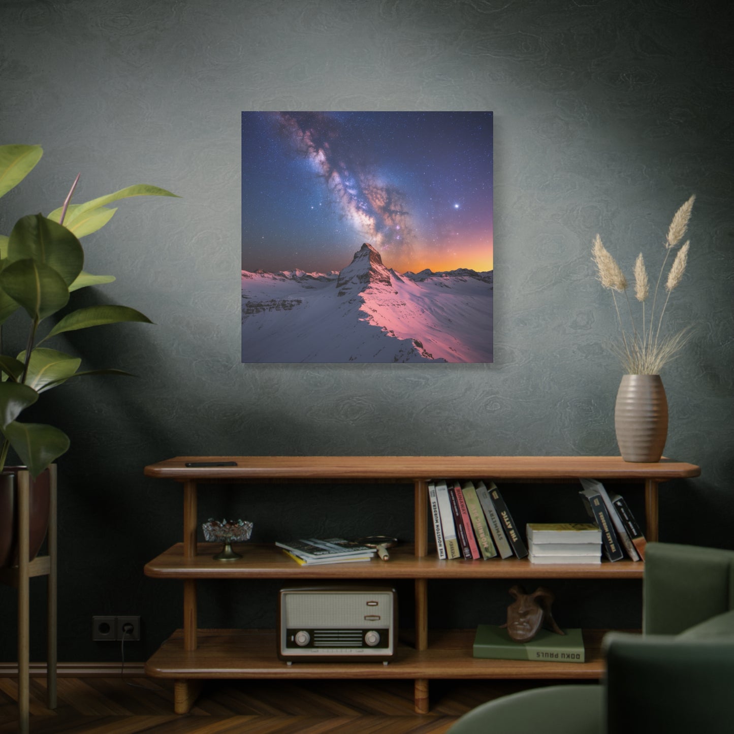 Canvas Art Mountain Top and Milky Way Galaxy View Space Canvas Starry Art with a View
