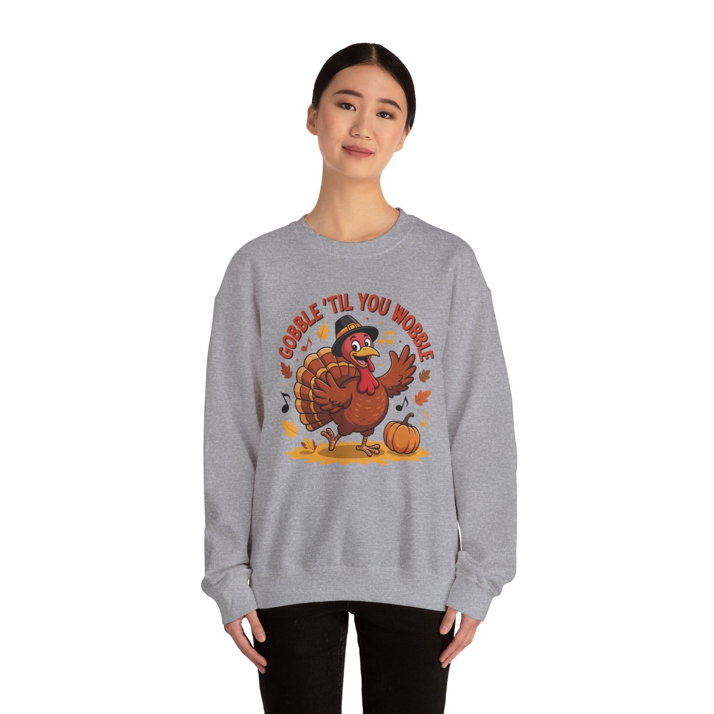 Gobble Til You Wobble Sweatshirt, Funny Cartoon Turkey Thanksgiving Crewneck, Dancing Turkey Fall Pullover, Cozy Friendsgiving Holiday Top