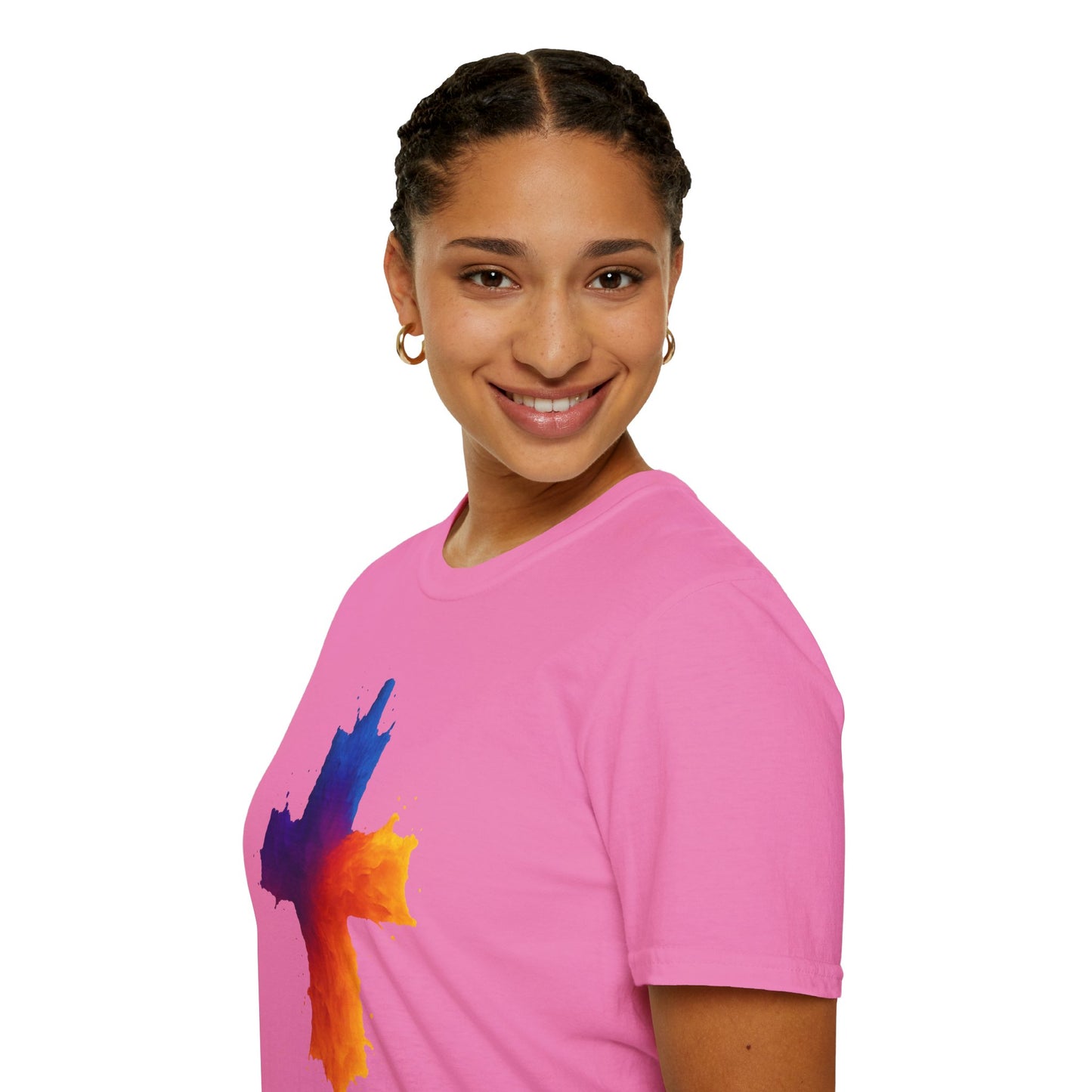 Colorful Abstract Cross T‑Shirt | Bold Grunge Paint Splatter Christian Tee | Unique Vibrant Gift | Inspirational Faith Graphic Shirt