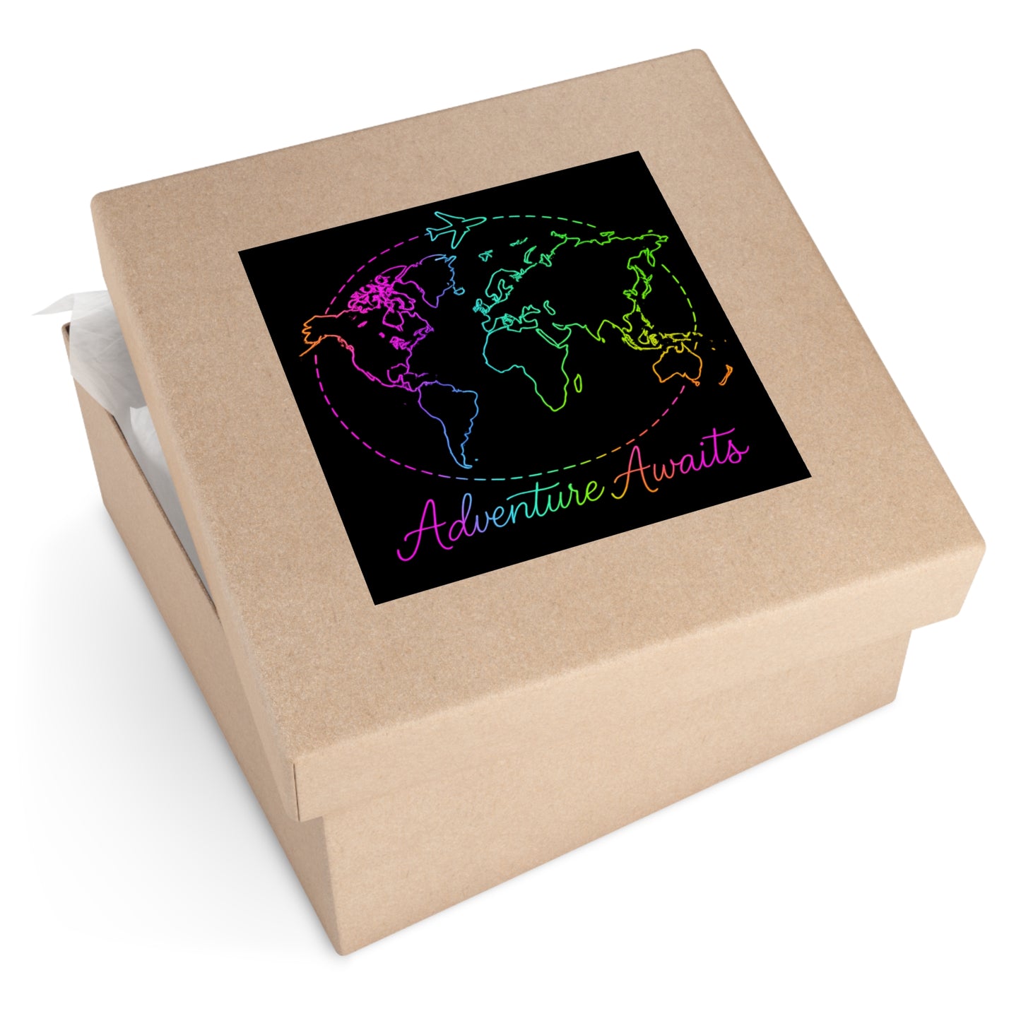 Adventure Awaits Neon Travel Sticker - Y2K Rainbow World Map Vinyl Decal for Luggage, Laptop and Water Bottle - Wanderlust Aesthetic