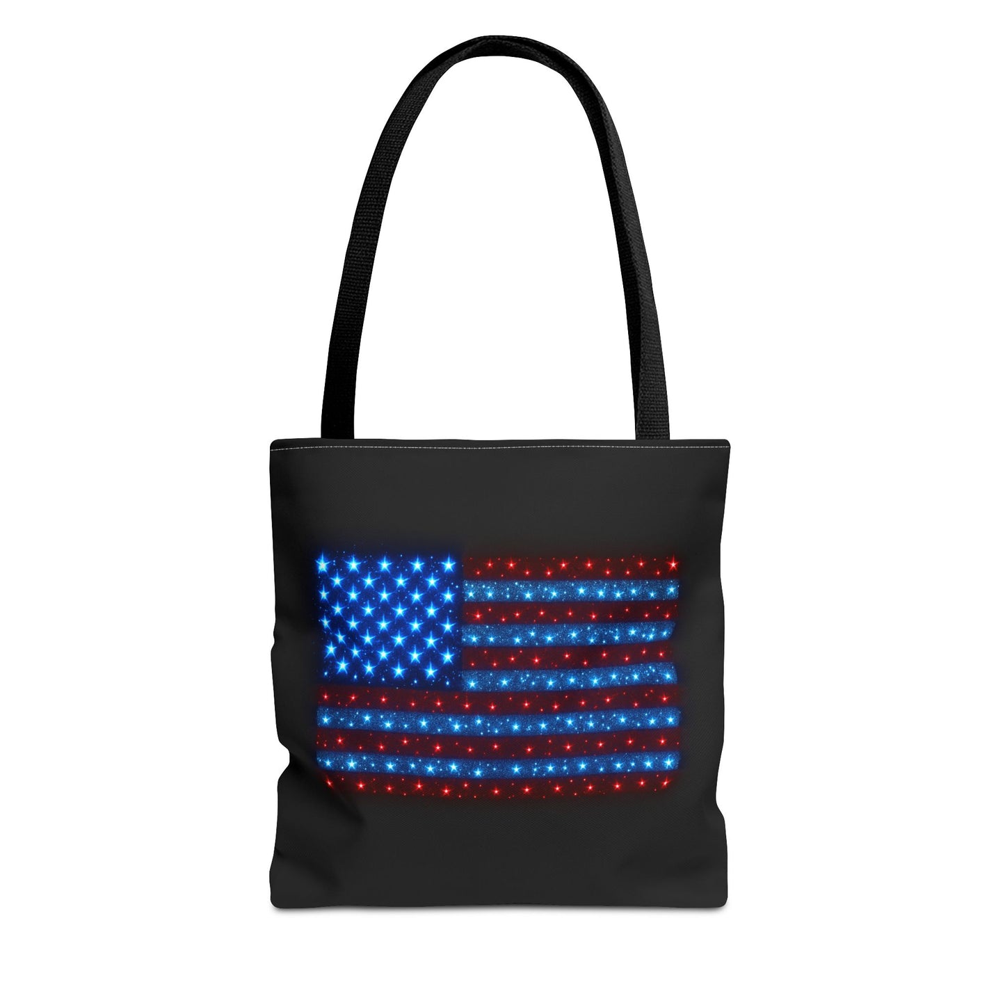 Galaxy Bioluminescent USA Flag Tote Bag - Patriotic Cosmic Canvas Shopper - Starry Red White Blue Tote Non-Glow - 4th July Gift