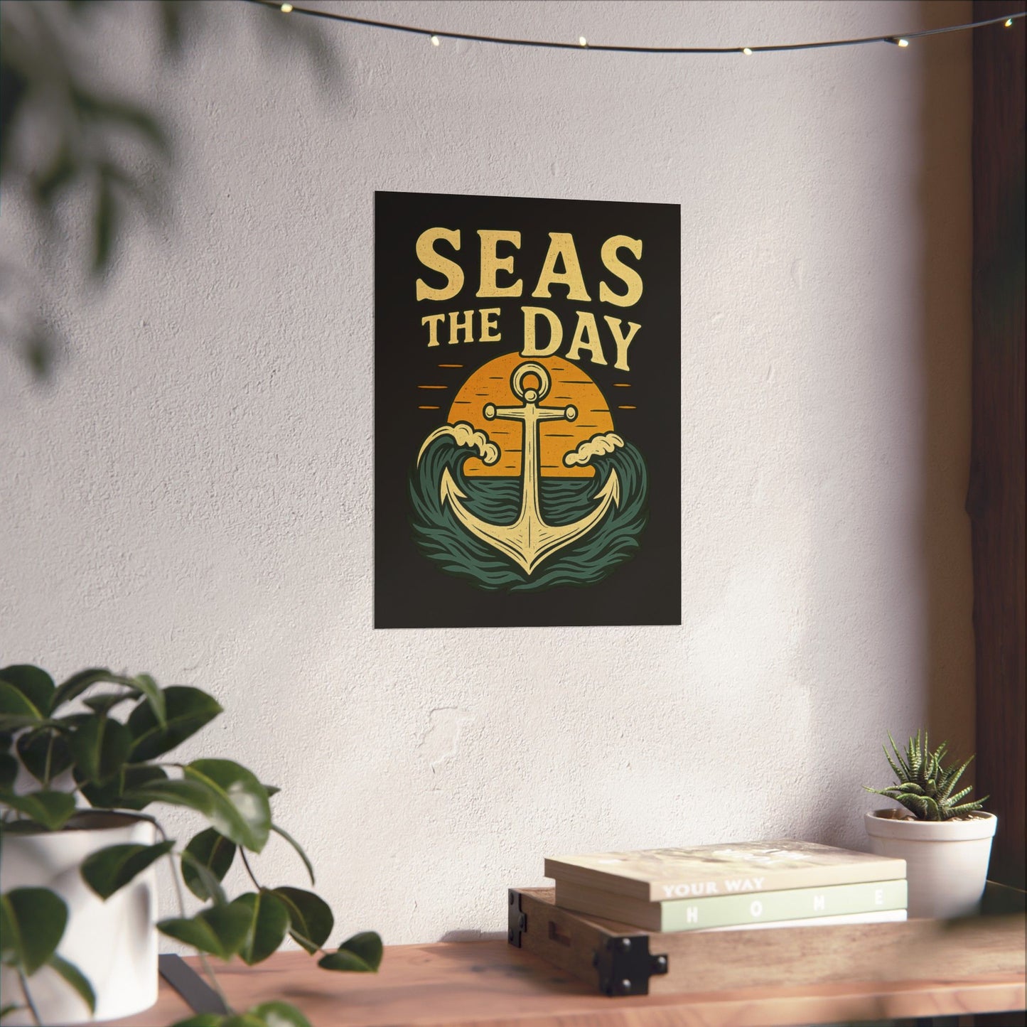 Poster - Seas the Day Anchor Sunset Design Nautical Decor Inspirational Reminder Beach Decoration