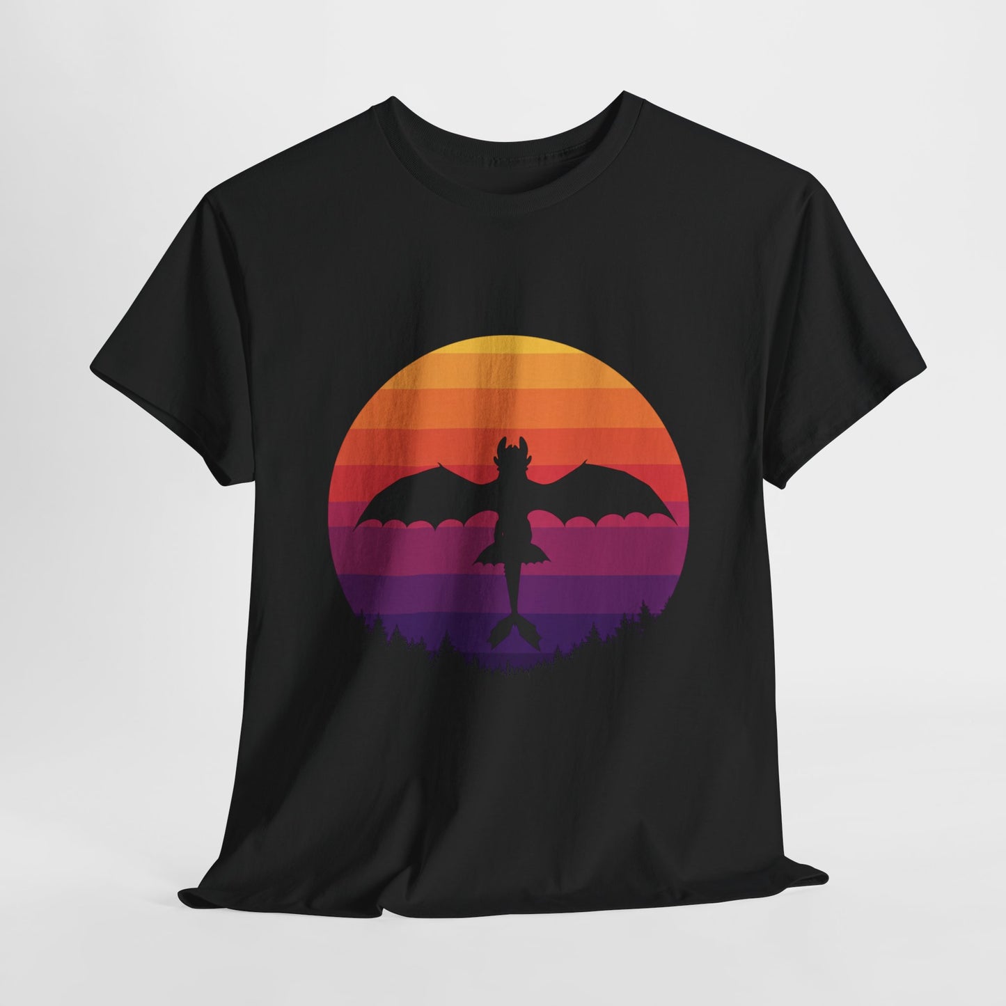 Night Dragon Sunset T-Shirt | Retro Dragon Silhouette Tee | Fantasy Dragon Shirt | Unisex Graphic Tee | Gift for Dragon Lovers