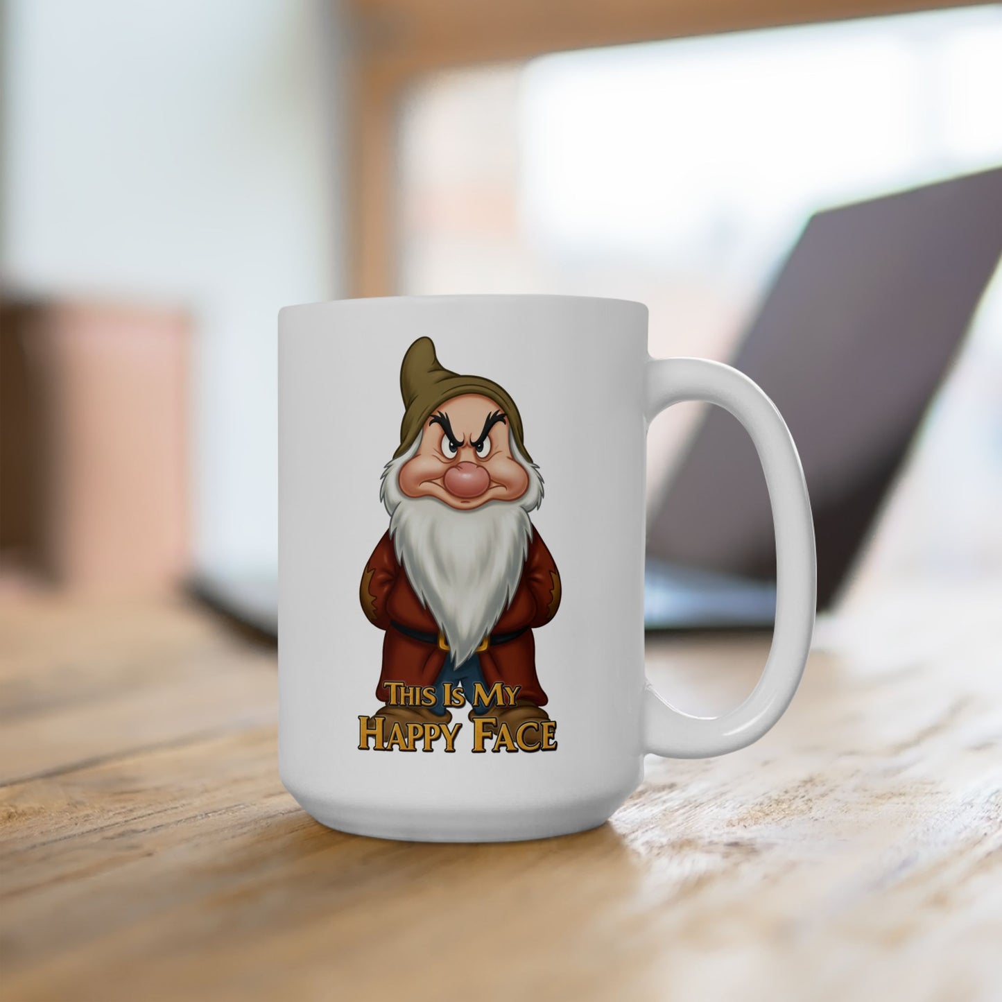 Funny Grumpy Gnome Mug – “This Is My Happy Face” Coffee Cup, Dishwasher Safe Ceramic, Hilarious Gift for Coffee Lovers & Office Humor