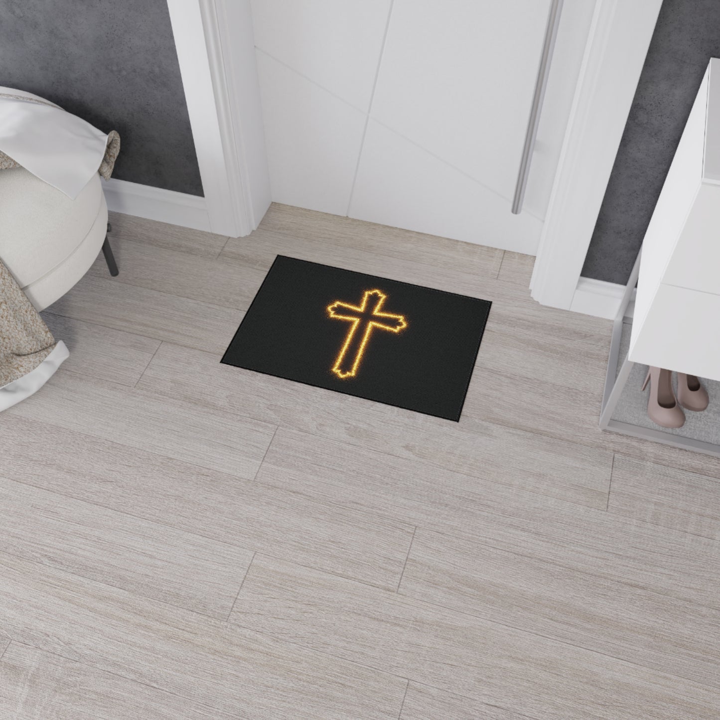 Floor Mat with Glowing Cross Design