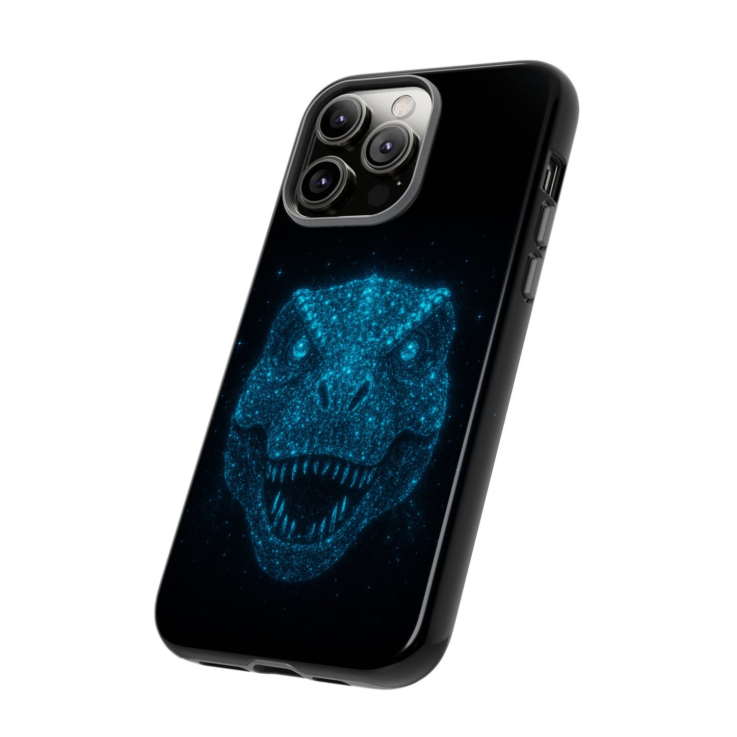 Bioluminescent Particle T-Rex iPhone Case - Galaxy-Style Cosmic Dino on Tough Dual-Layer Cover, Gift for Dino & Space Fans