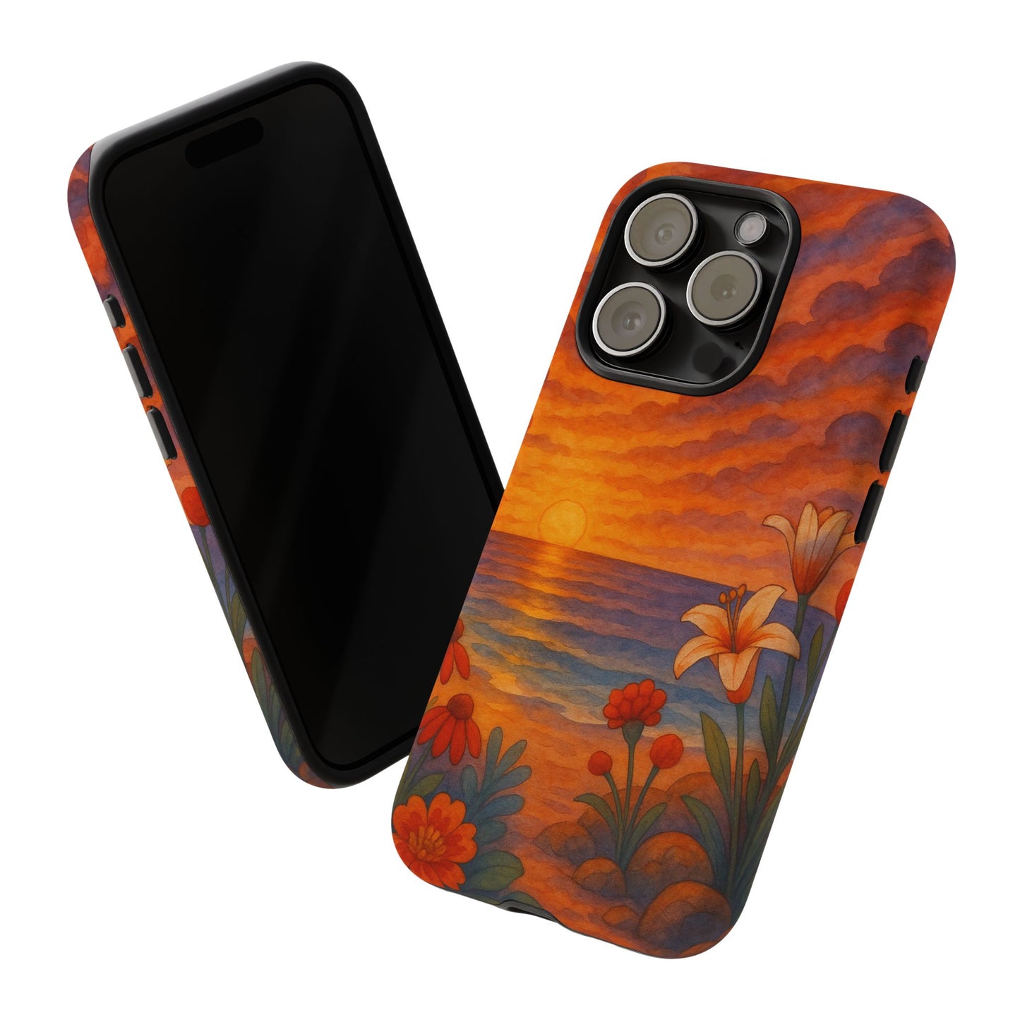 iPhone Case - Floral Ocean Sunset Watercolor Tough Case Nautical Phone Case Beach iPhone Case Ocean Sunset Theme