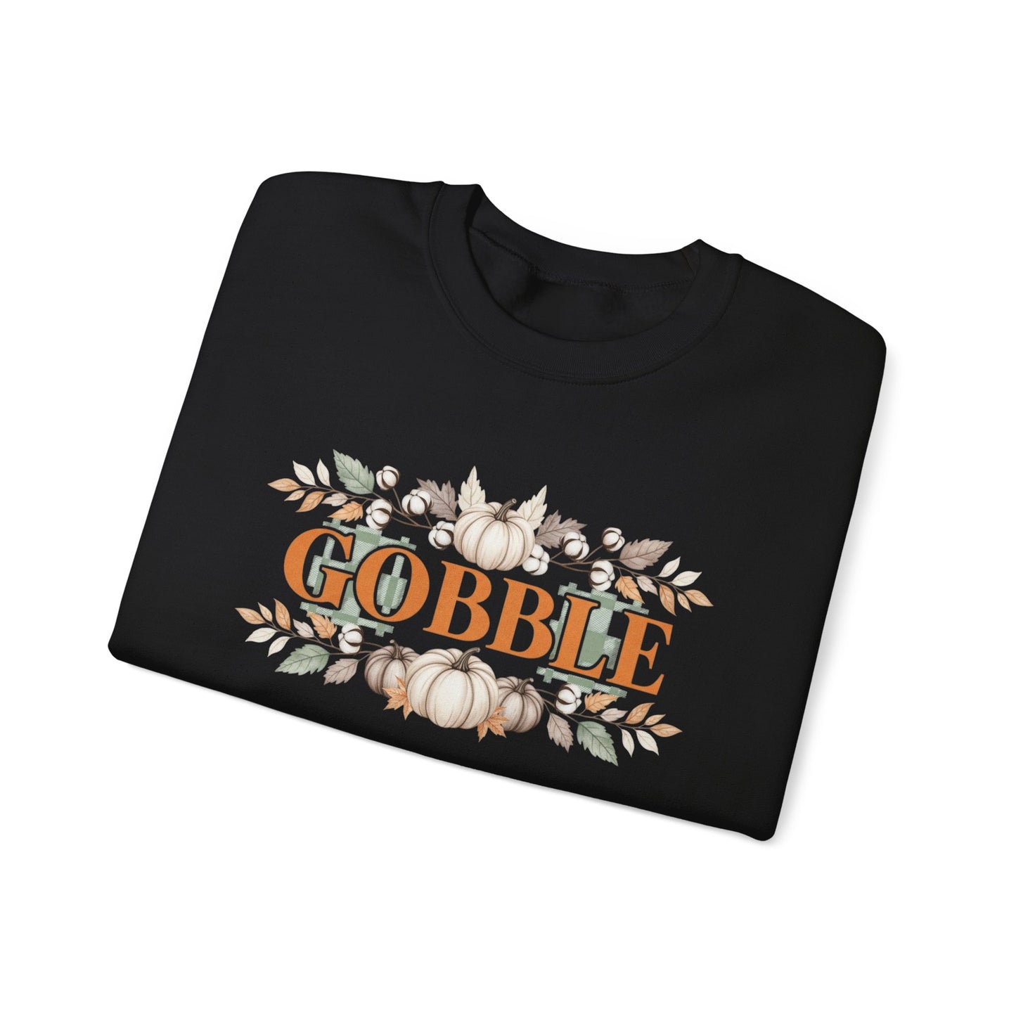 Gobble Thanksgiving Sweatshirt, Neutral Fall Pumpkin Crewneck, Autumn Cotton Stems Leaves Pullover, Cozy Rustic Thanksgiving Top