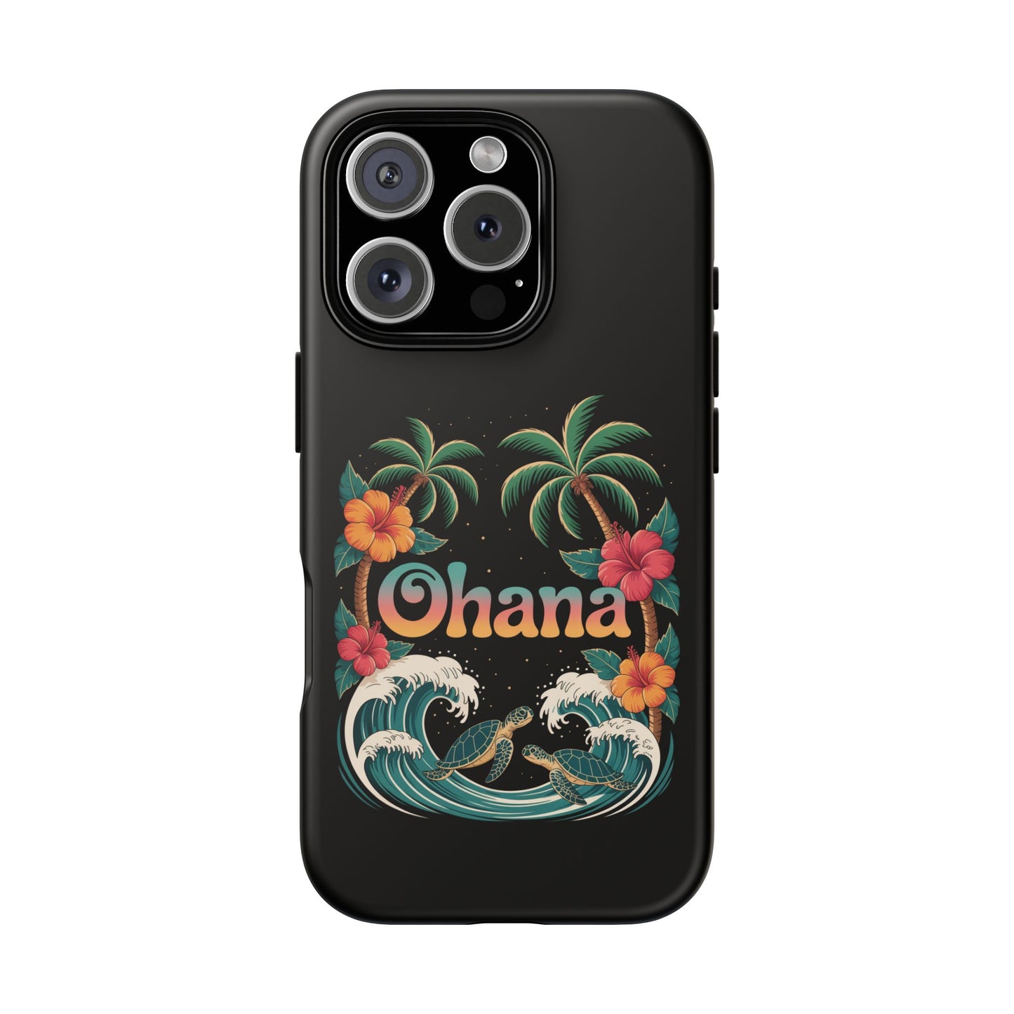 Tropical Ohana iPhone Case - Beach Vibes Cover with Palms, Hibiscus and Turtles - Rugged and Glossy Summer Phone Protector