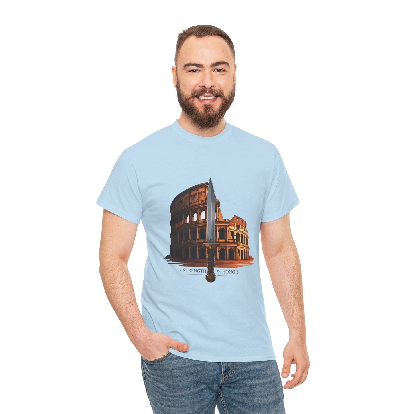 Strength & Honor Gladiator Shirt – Roman Colosseum Sword Graphic Tee – Ancient Rome History T-Shirt for Gladiator & Travel Fans
