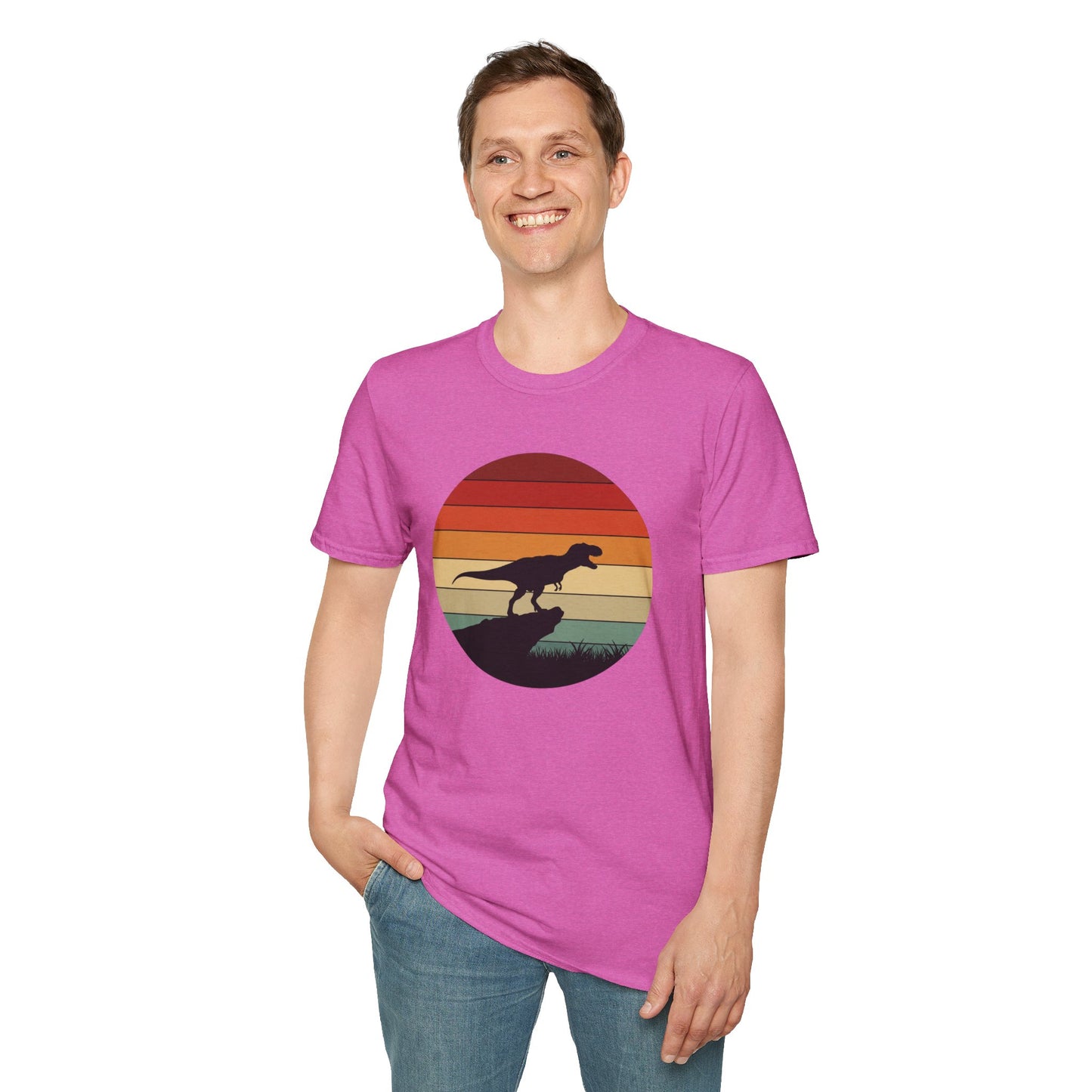 Retro T-Rex Dinosaur Shirt for Men Women - Vintage Sunset Graphic Tee - Unisex Jurassic Gift Idea Funny Casual Dino T-Shirt