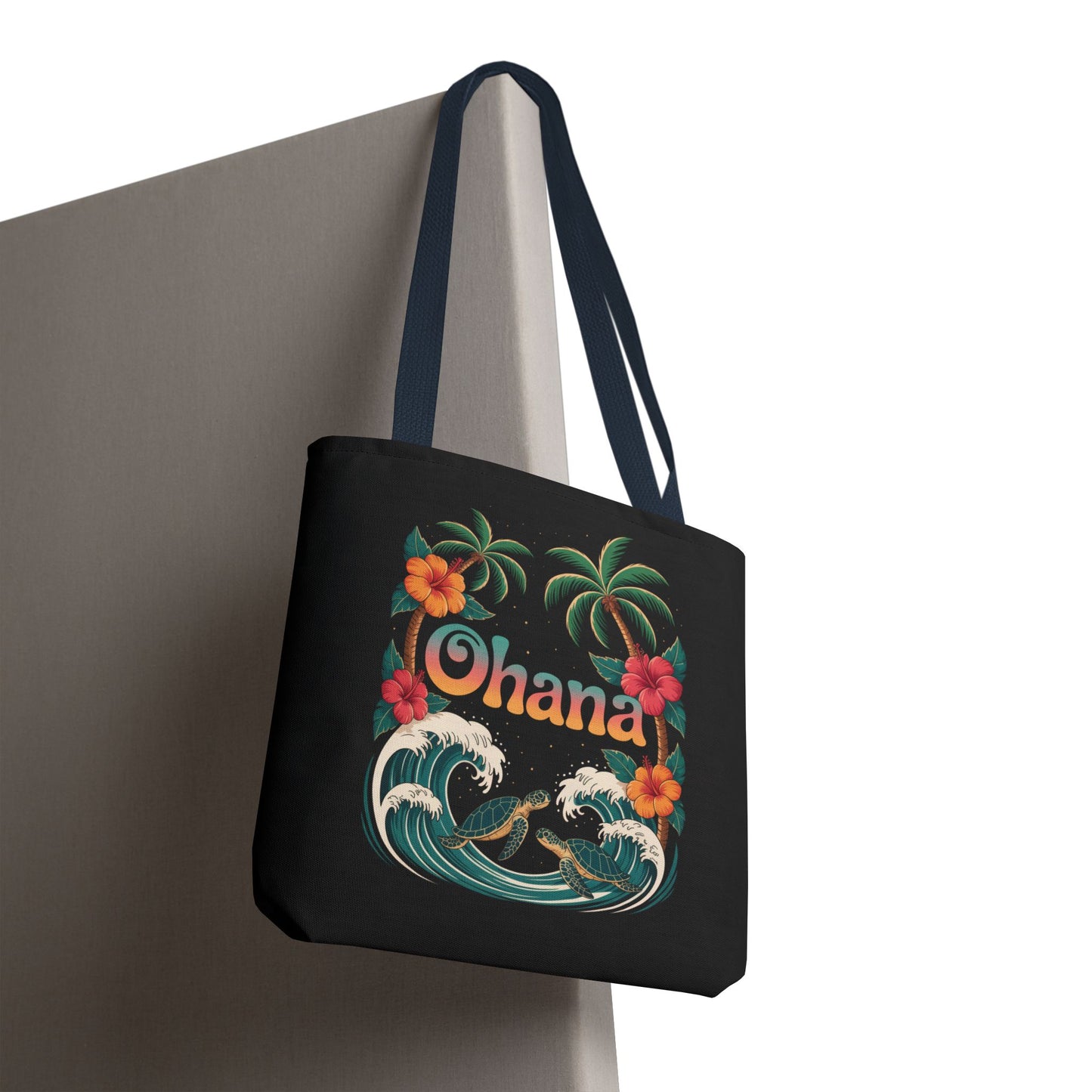Ohana Tote Bag – Hawaiian Beach Tote with Sea Turtles & Palm Trees – Floral Tropical Reusable Bag, Summer Gift, Aesthetic Travel Purse