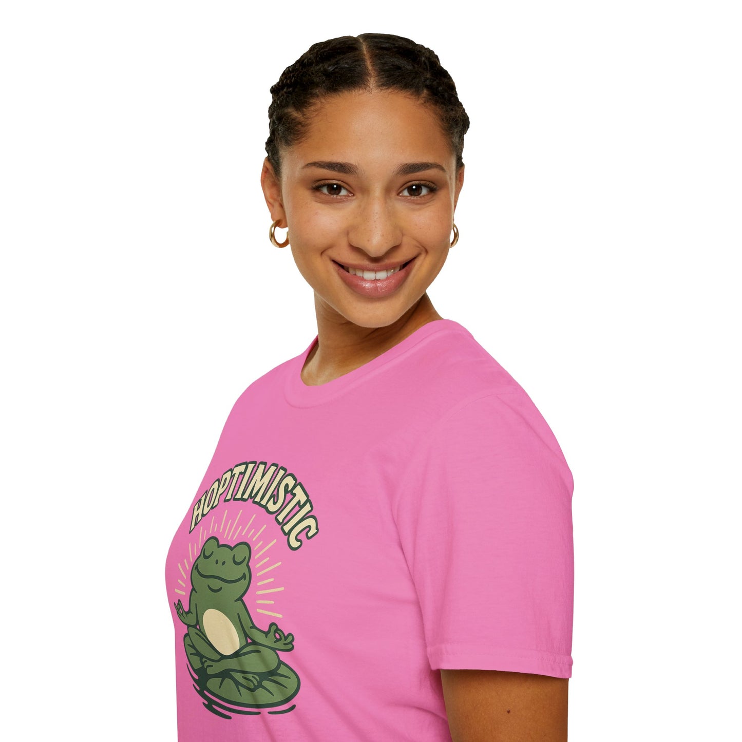 HOPTIMISTIC Relaxed Zen Frog T-Shirt • Cute Animal Graphic Tee • Mindful Yoga Frog Humor • Unisex Gift • Nature Lover Shirt