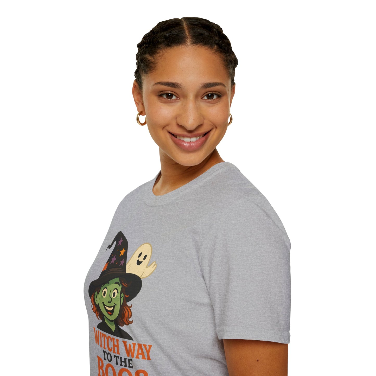 Witch Way to the Boos Halloween Shirt | Cute Witch and Ghost T-Shirt | Spooky Season Graphic Tee | Funny Halloween Costume Top