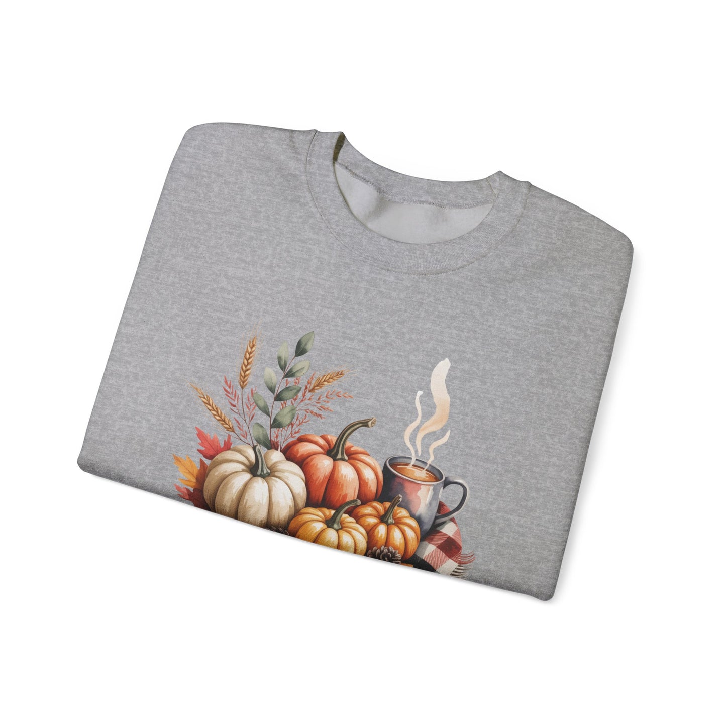 Fall Pumpkin Sweatshirt, Cozy Autumn Crewneck, Thanksgiving Sweater With Pumpkins And Coffee, Fall Leaves Pullover, Seasonal Gift