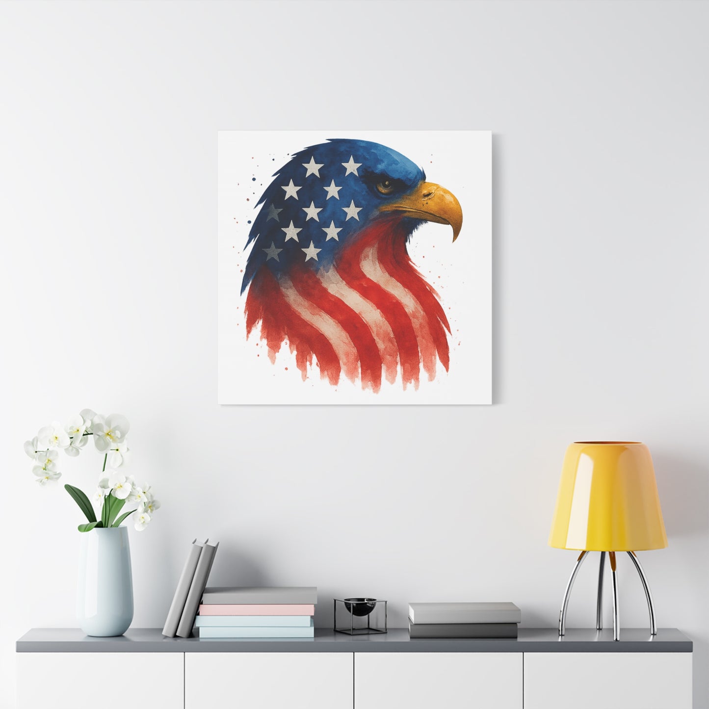 Patriotic Eagle Canvas Wall Art - American Flag Eagle Print - 4th of July Decor, USA Home and Office Gift - Ready to Hang Canvas Art