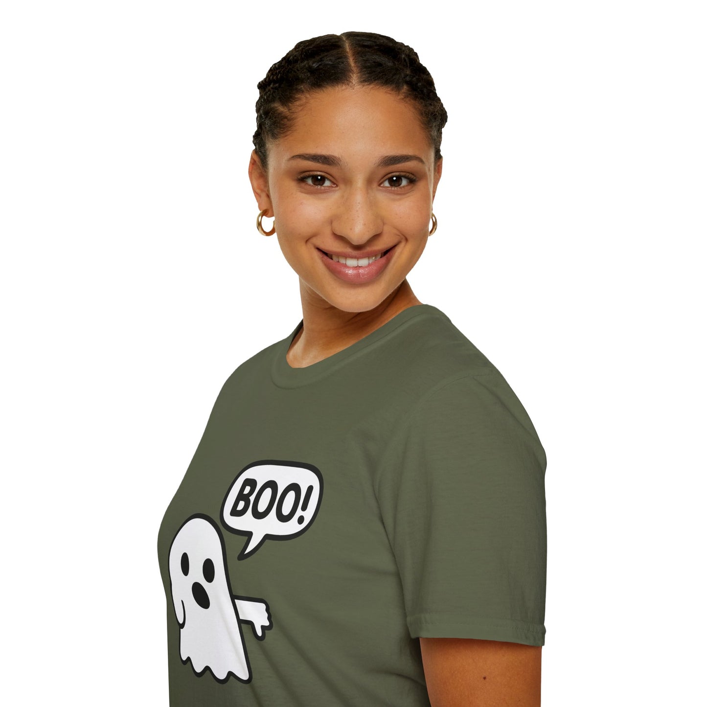 Cute Ghost Thumbs-Down 'Boo' Tee | Funny Halloween Play on Words Shirt | Spooky Season Ghost Tee | Fall Coquette Aesthetic Tee