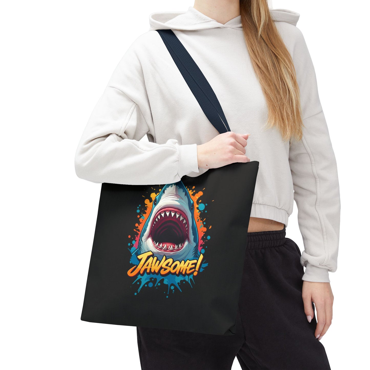 Shark Tote Bag – JAWSOME Funny Ocean Lover Bag – Durable Reusable Grocery, Beach, or Everyday Tote – Gift for Shark Fans & Sea Lovers